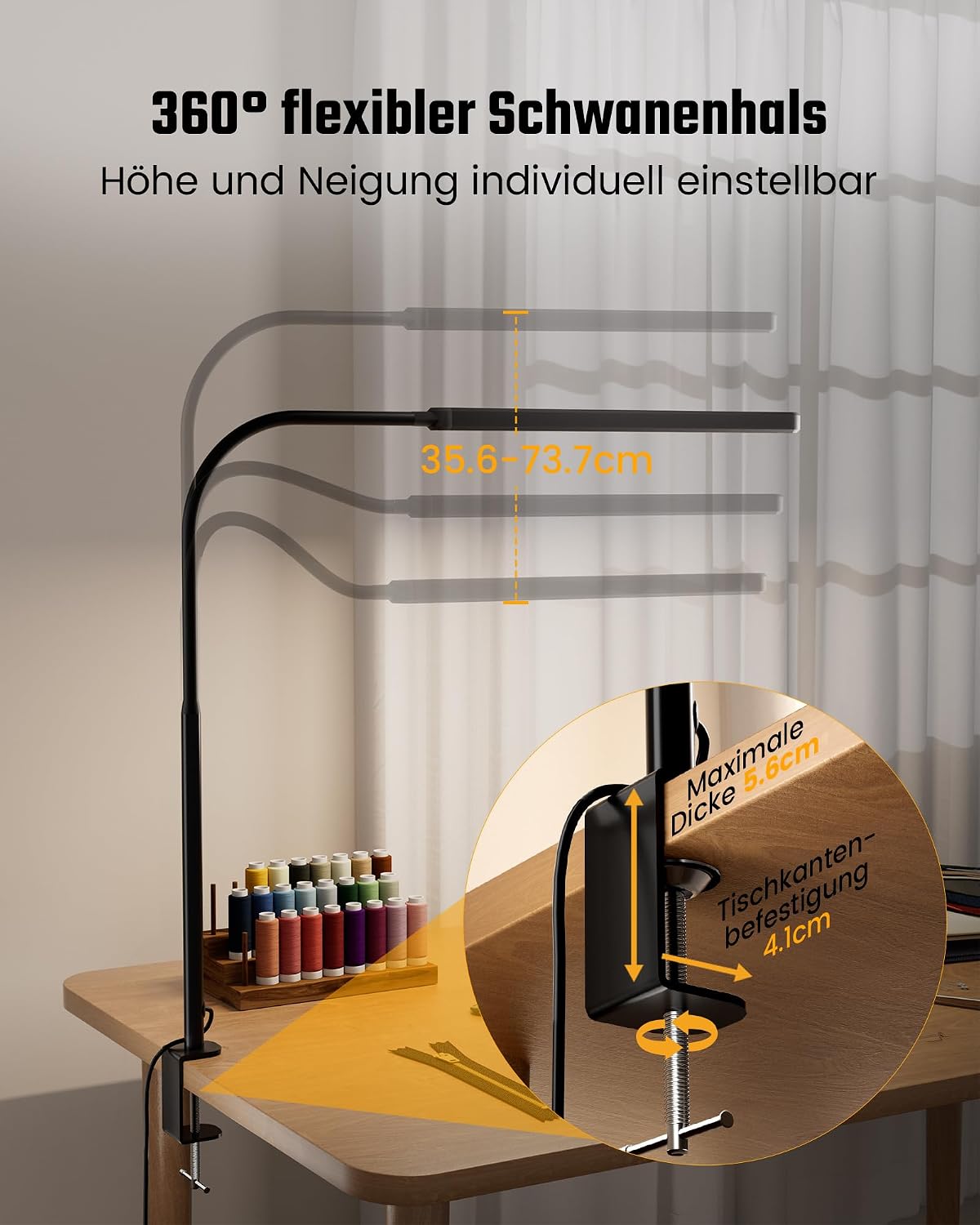Thumbnail 6 de RIXGLEAM LED-Schreibtischlampe dimmbar, klemmbar mit 45°-Streuwinkel und Schwanenhals für Homeoffice