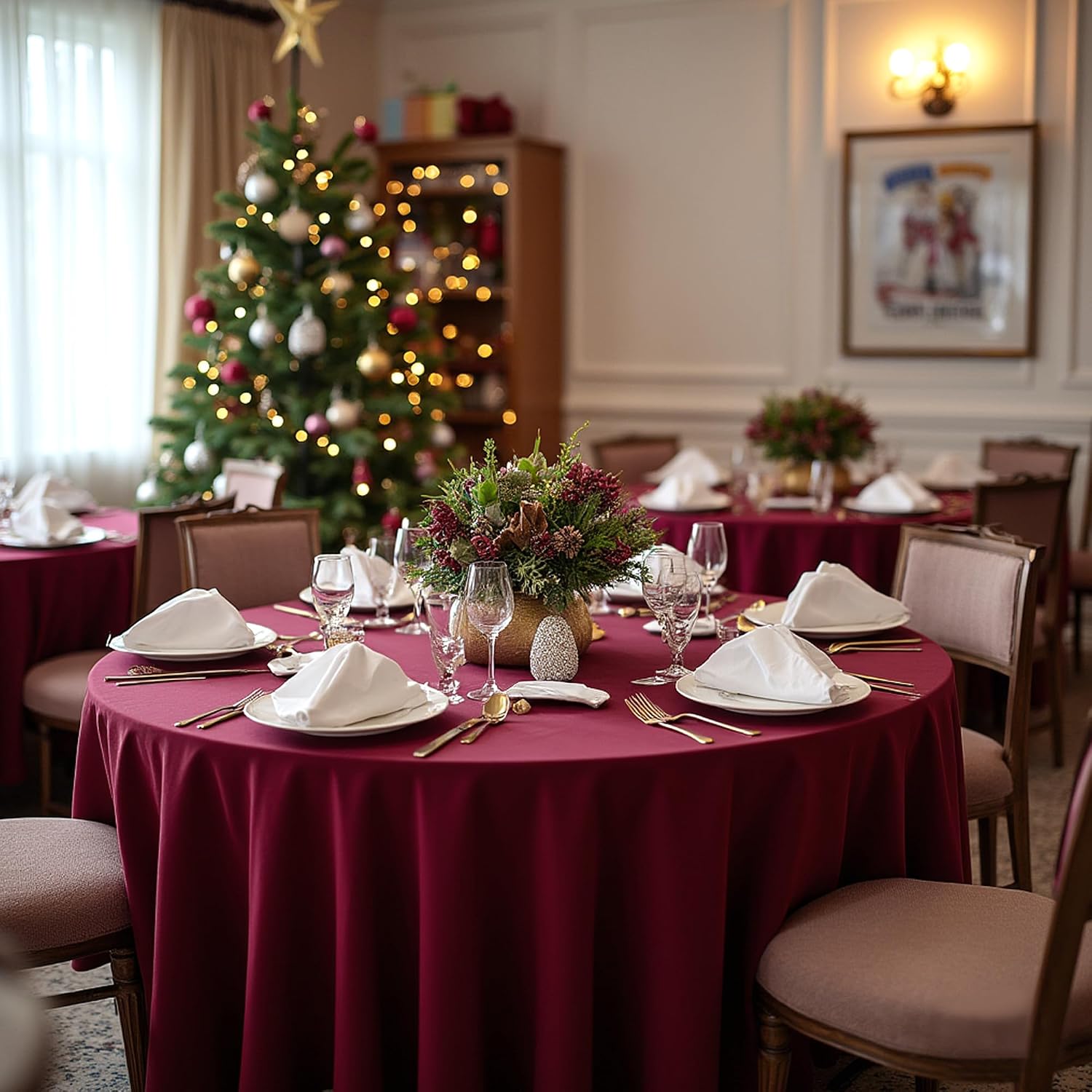 Detalle de Sancua 108-Inch Round Burgundy Polyester Tablecloths (Pack of 6)
