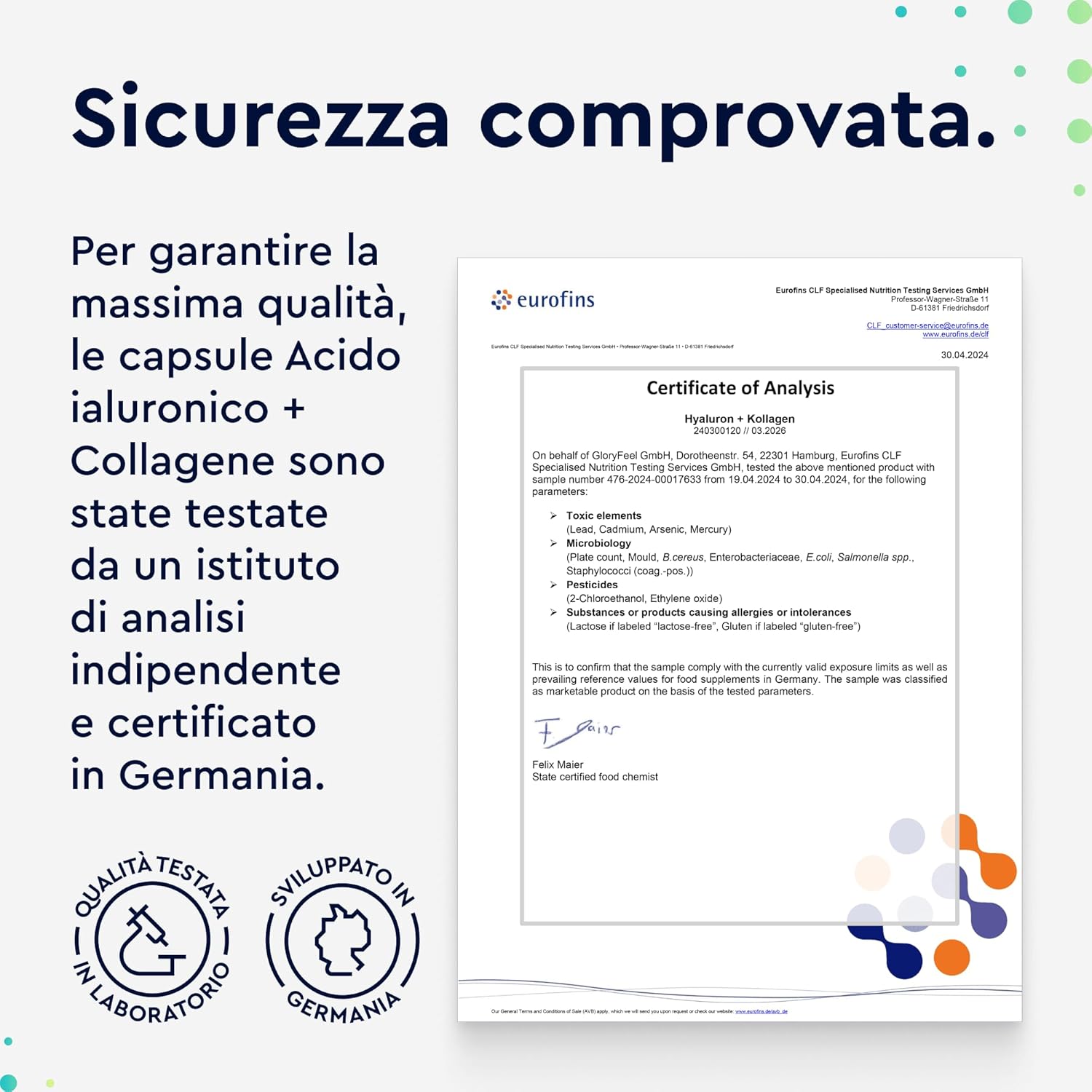 Thumbnail 6 de Collagene e Acido Ialuronico Integratore 180 Capsule – GloryFeel: collagene idrolizzato 1000 mg + acido ialuronico 200 mg, con Vitamina C, Biotina, Zinco e Selenio