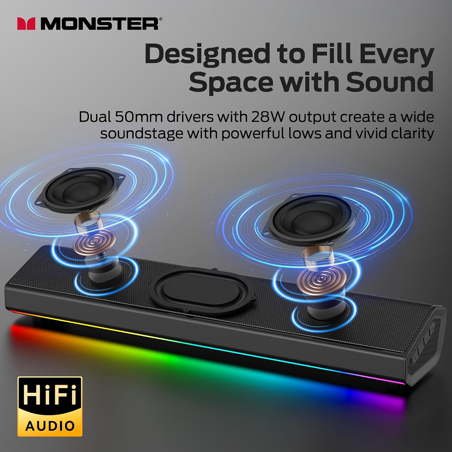 Thumbnail 1 de Monster SD100 28W Desktop Speaker with Bluetooth 6.0, TWS and RGB Lighting
