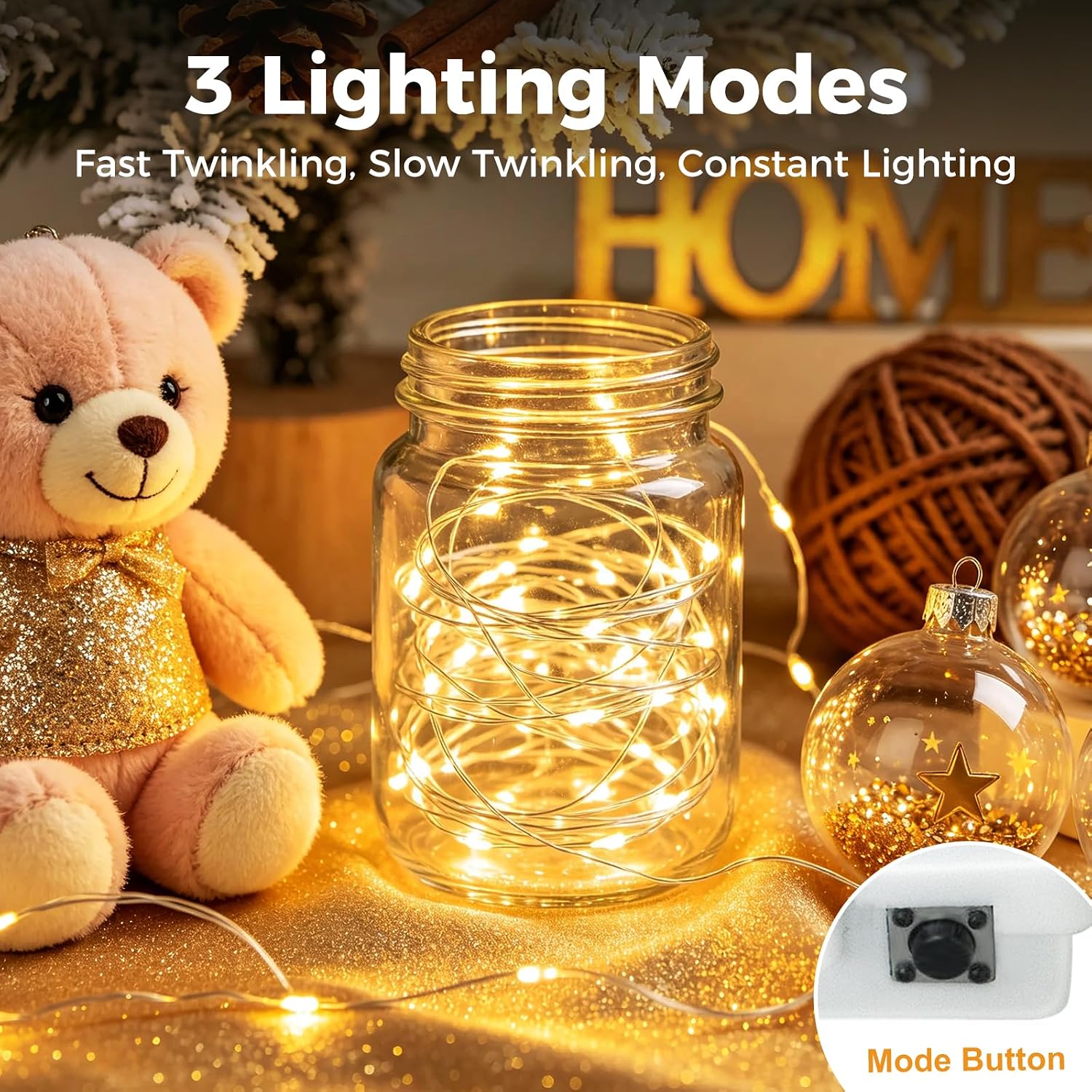 Detalle de btfarm 12-Pack Battery-Powered Fairy Lights, 7 ft, 20 LEDs, Warm White