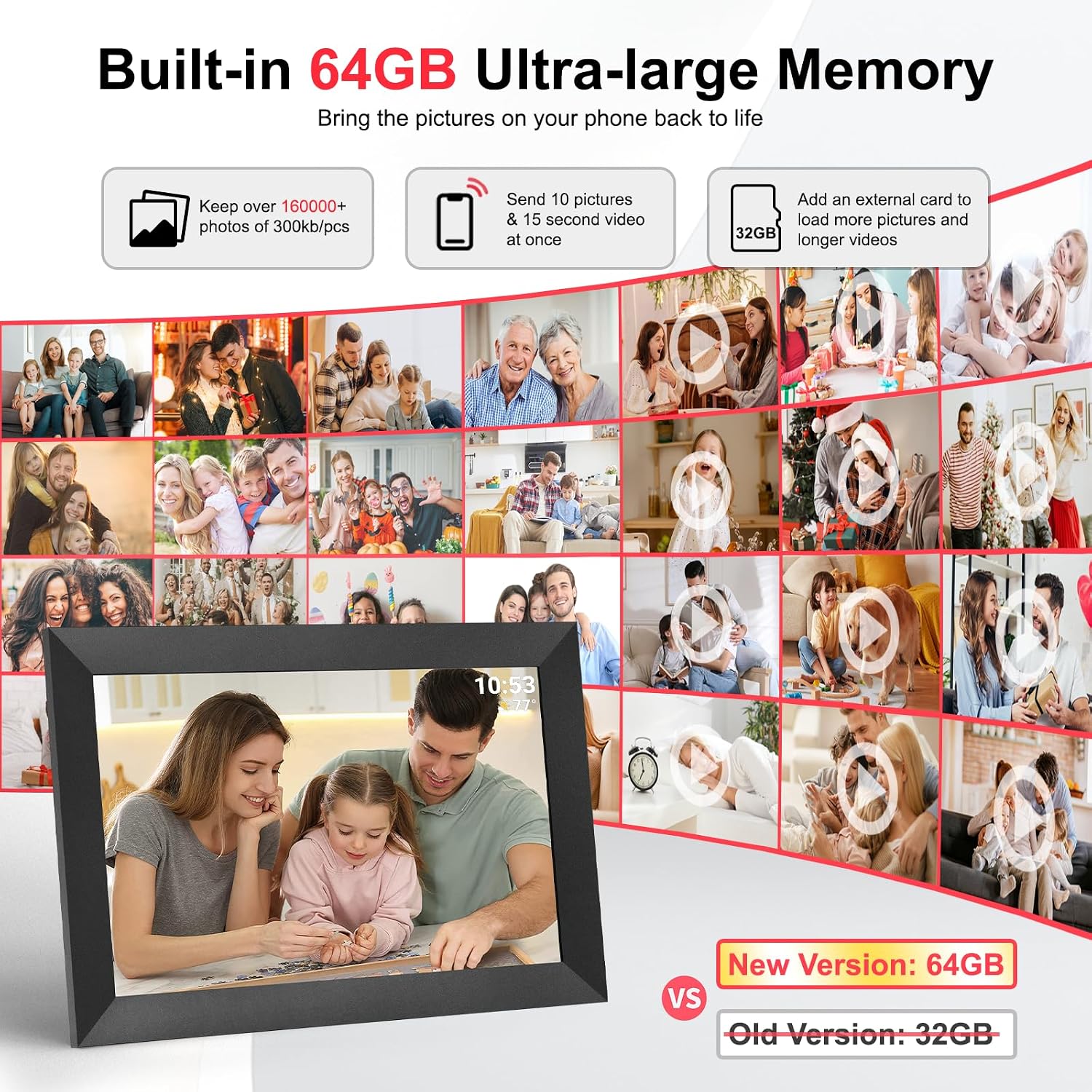 Detalle 2 de Hesmor 64GB Frameo 10.1-Inch WiFi Digital Photo Frame with IPS Touchscreen