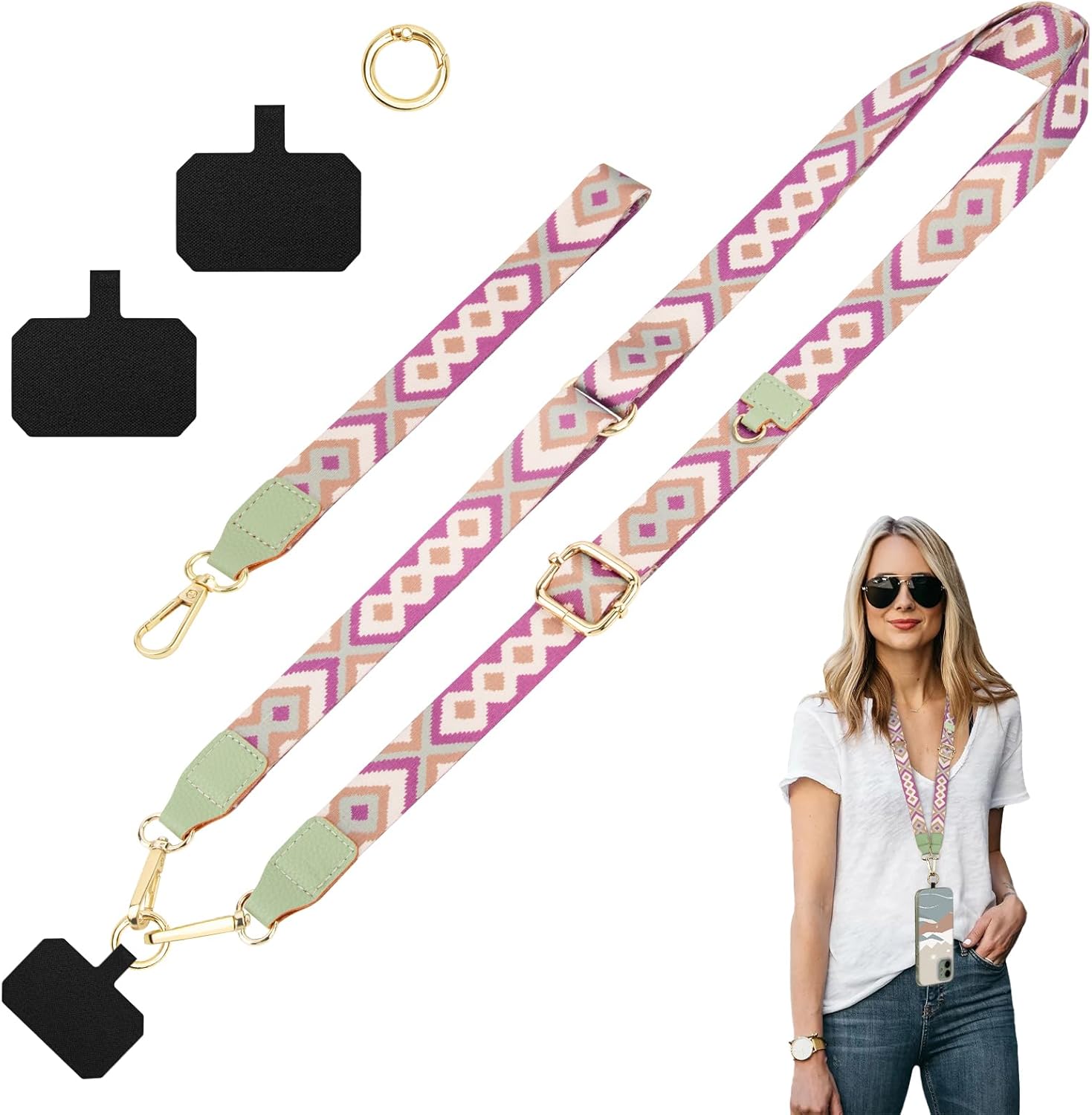 Detalle de ONEKERUN Universelle Cordon Telephone Portable – Lanyard réglable avec 2 cartes transparentes