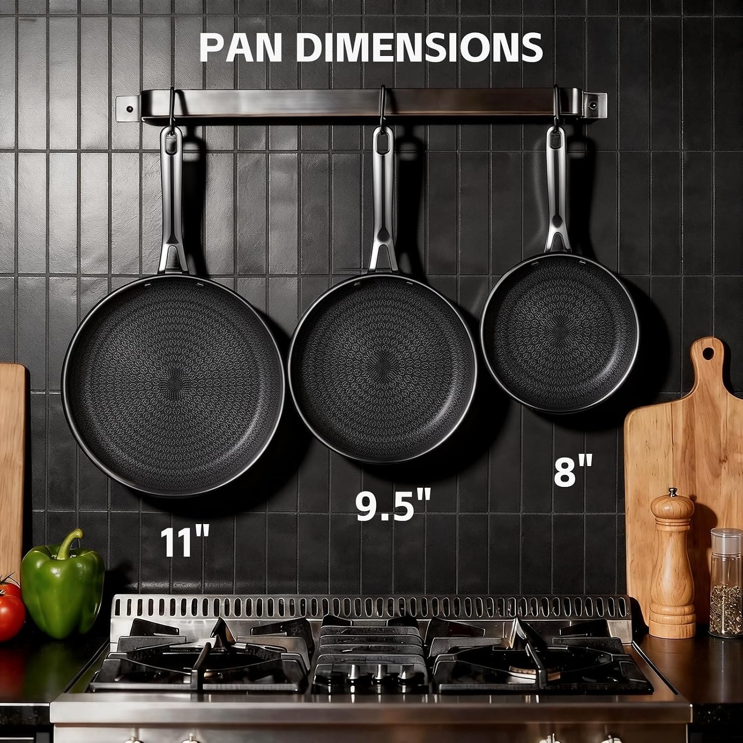 Detalle 2 de Ammeloo Hybrid Tri-Ply Stainless Steel Frying Pan Set (8", 9.5", 11")
