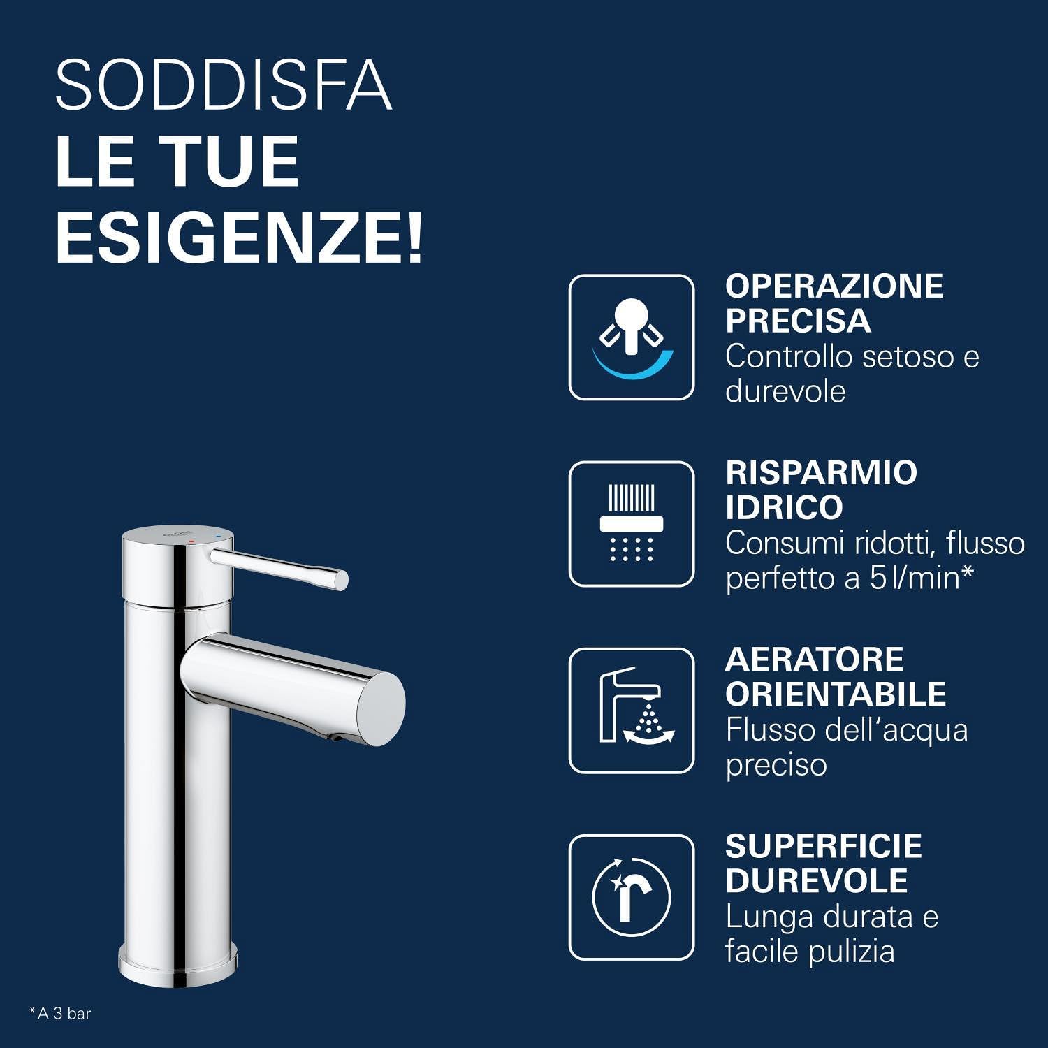 Thumbnail 3 de GROHE Essence Rubinetto Monocomando Lavabo con Piletta Click Clack, Bocca Fissa, Cromo 34294001