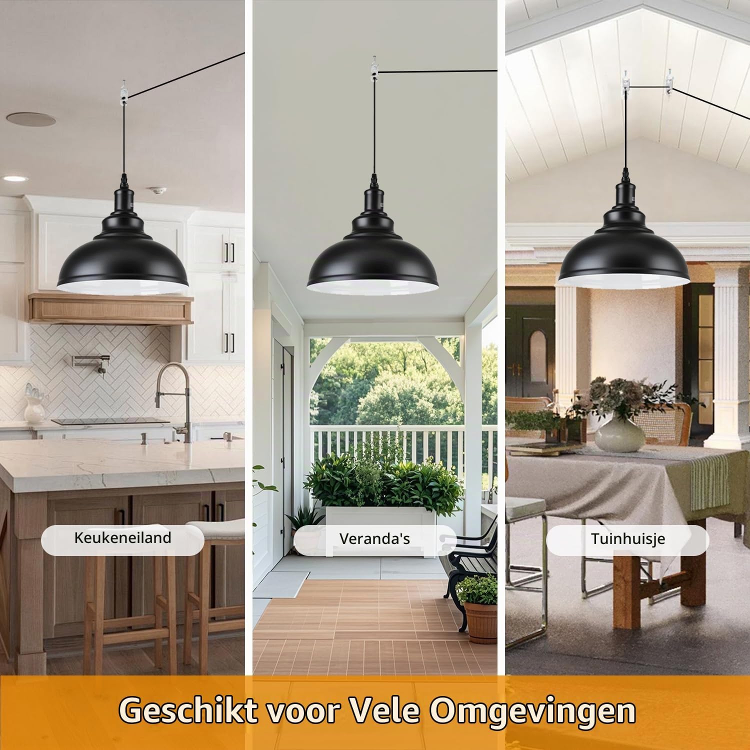 Thumbnail 3 de Linkenail CTDD-HS-SZ vintage hanglamp set van 2, E27, zwart met dimmer