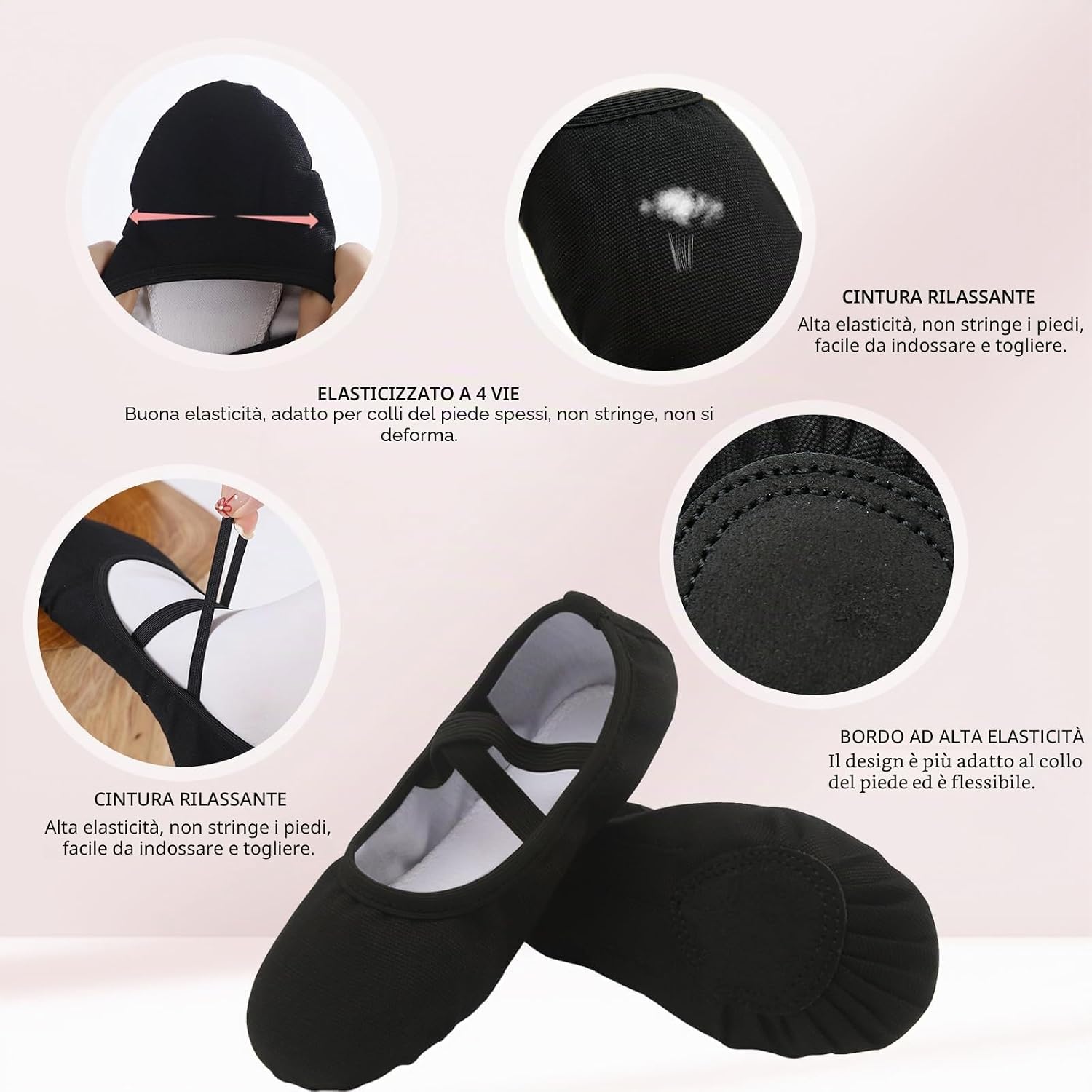 Detalle 2 de Uniuni Scarpette Danza Classica Bambina: Scarpe da Balletto in Tela con Suola in Cuoio