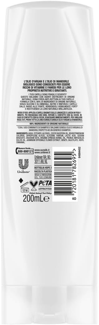 Detalle 2 de Sunsilk Balsamo Olio d’Argan e di Mandorle – Rinforzo per Capelli Fragili e Sciupati, 200 ml