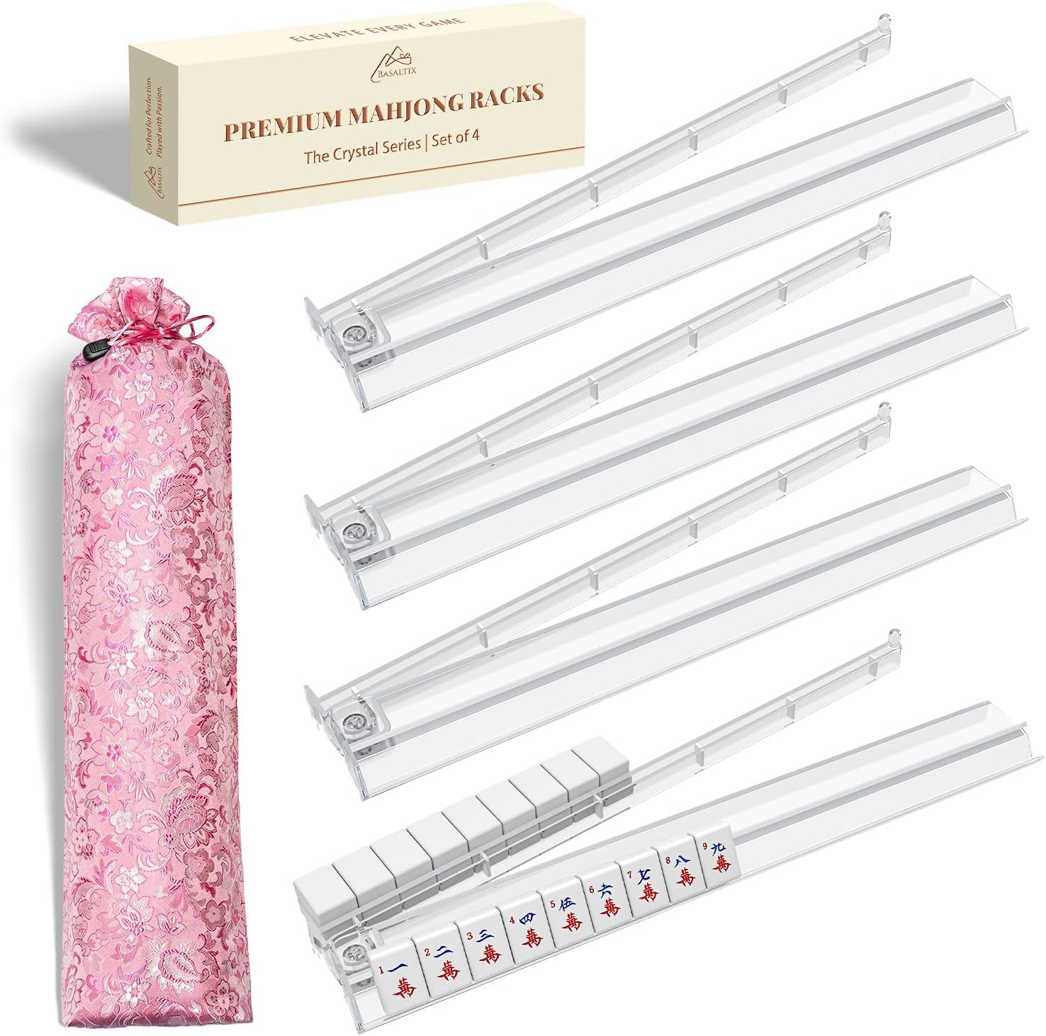 Detalle de BASALTIX Mahjong Racks with Pushers, 3mm Clear Acrylic, Set of 4