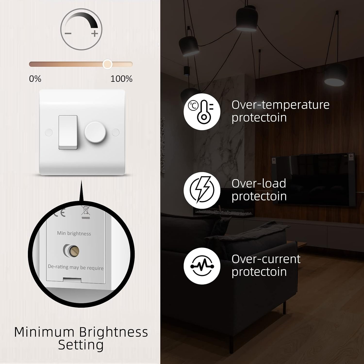 Detalle de Belns Melns 2 Gang LED Dimmer and Rocker Switch