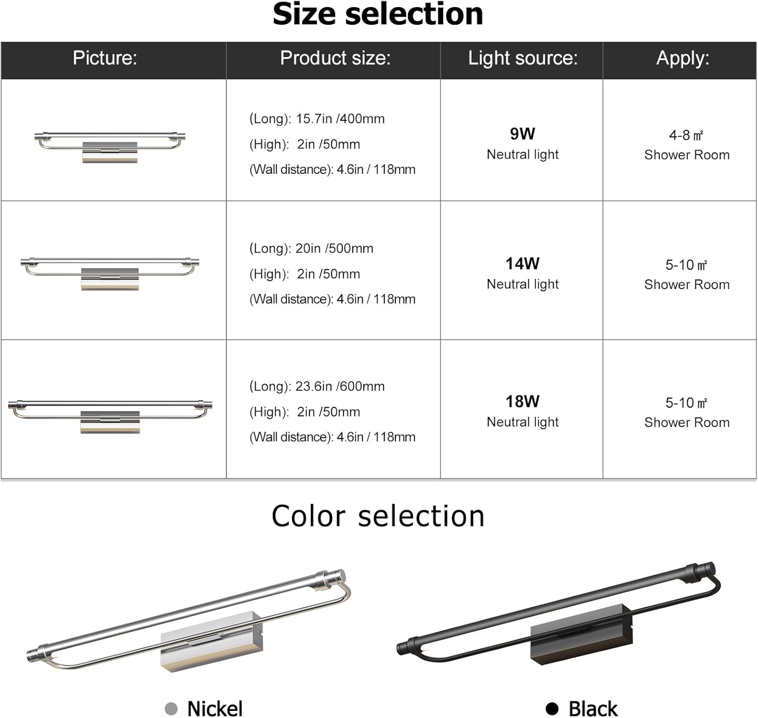 Thumbnail 5 de Pasoar LED Spiegelleuchte Bad 60cm 18W IP44 – 1320 lm, 4000K, 180° Drehbar, Chrom
