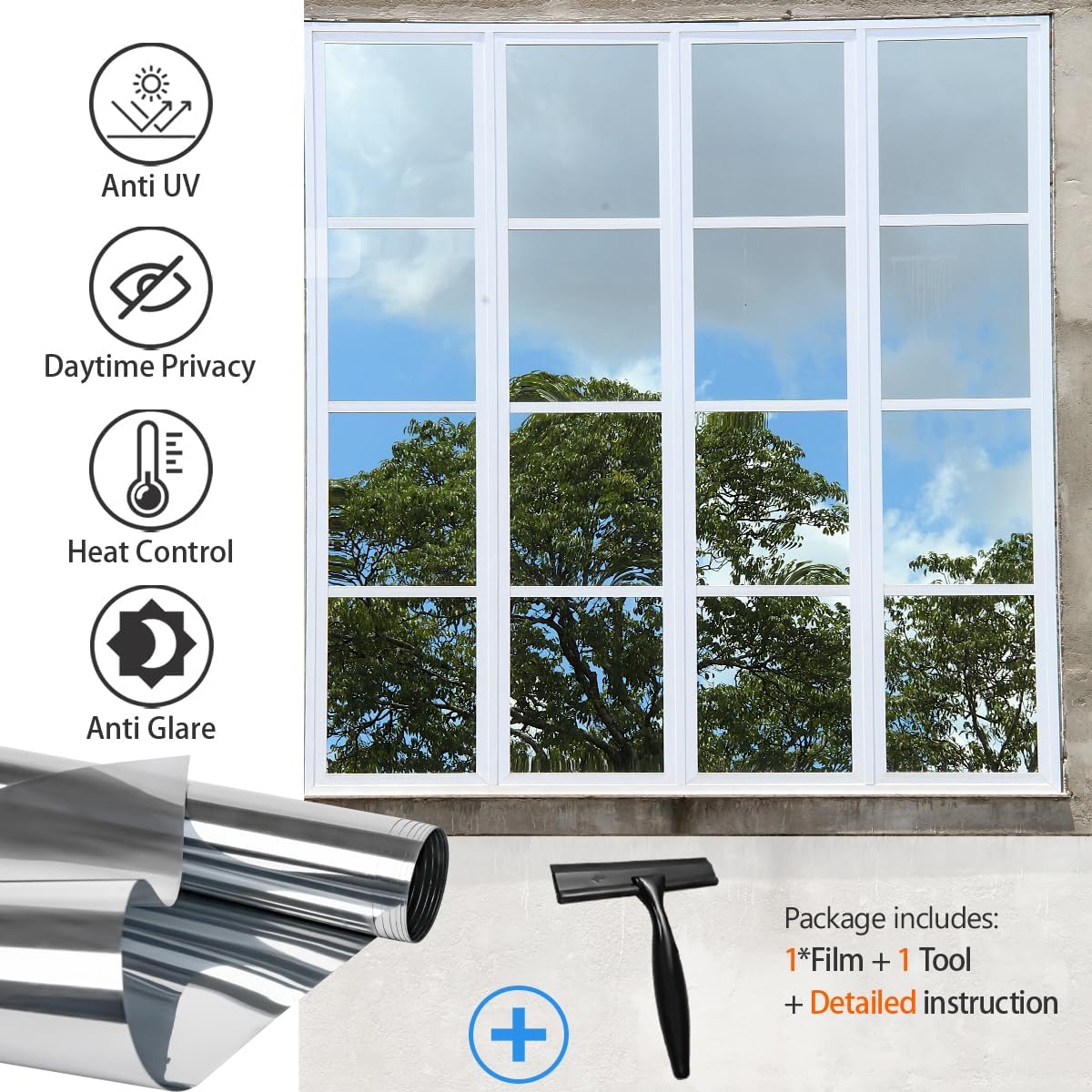 Thumbnail 3 de Zindoo One Way Privacy Film for Glass Windows, Reflective Mirror Tint (Silver) 59.5x400 cm