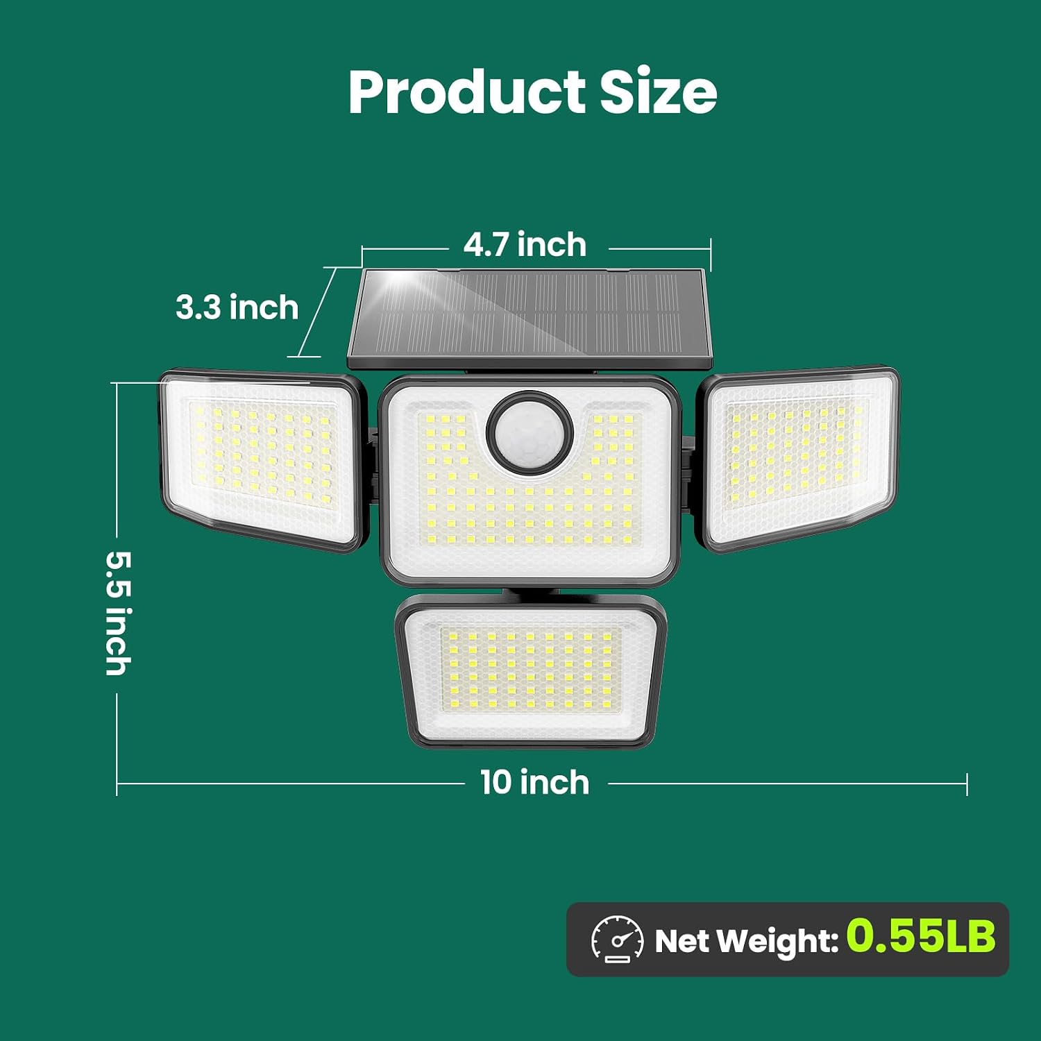 Detalle de omibee OEE214C05B Solar Flood Lights, 2-Pack, 4 Adjustable Heads, 3000 Lumens