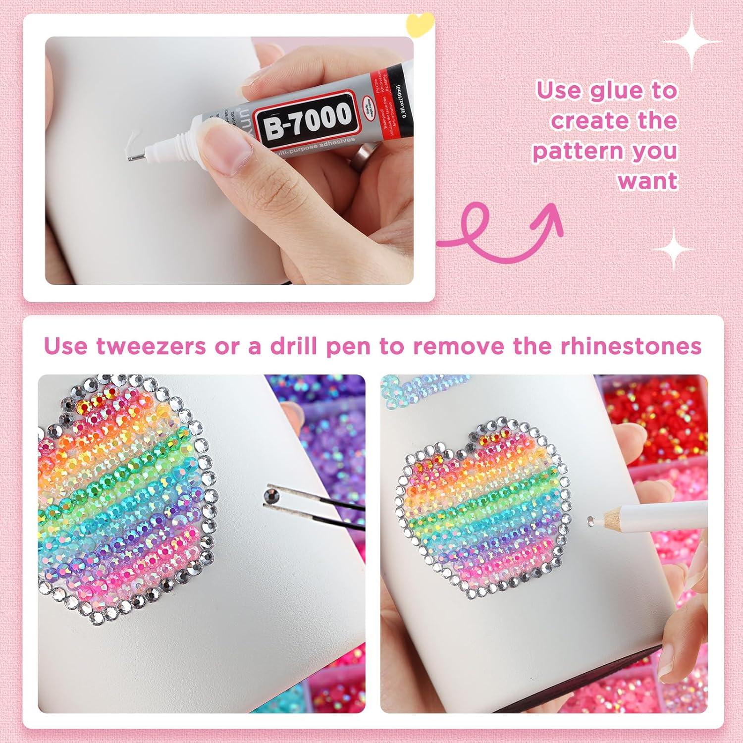 Thumbnail 5 de Zefy 40-Color Resin Jelly Rhinestones Craft Kit (3mm, 32,000 pcs) with B7000 Glue, Tweezers & Pickup Pen