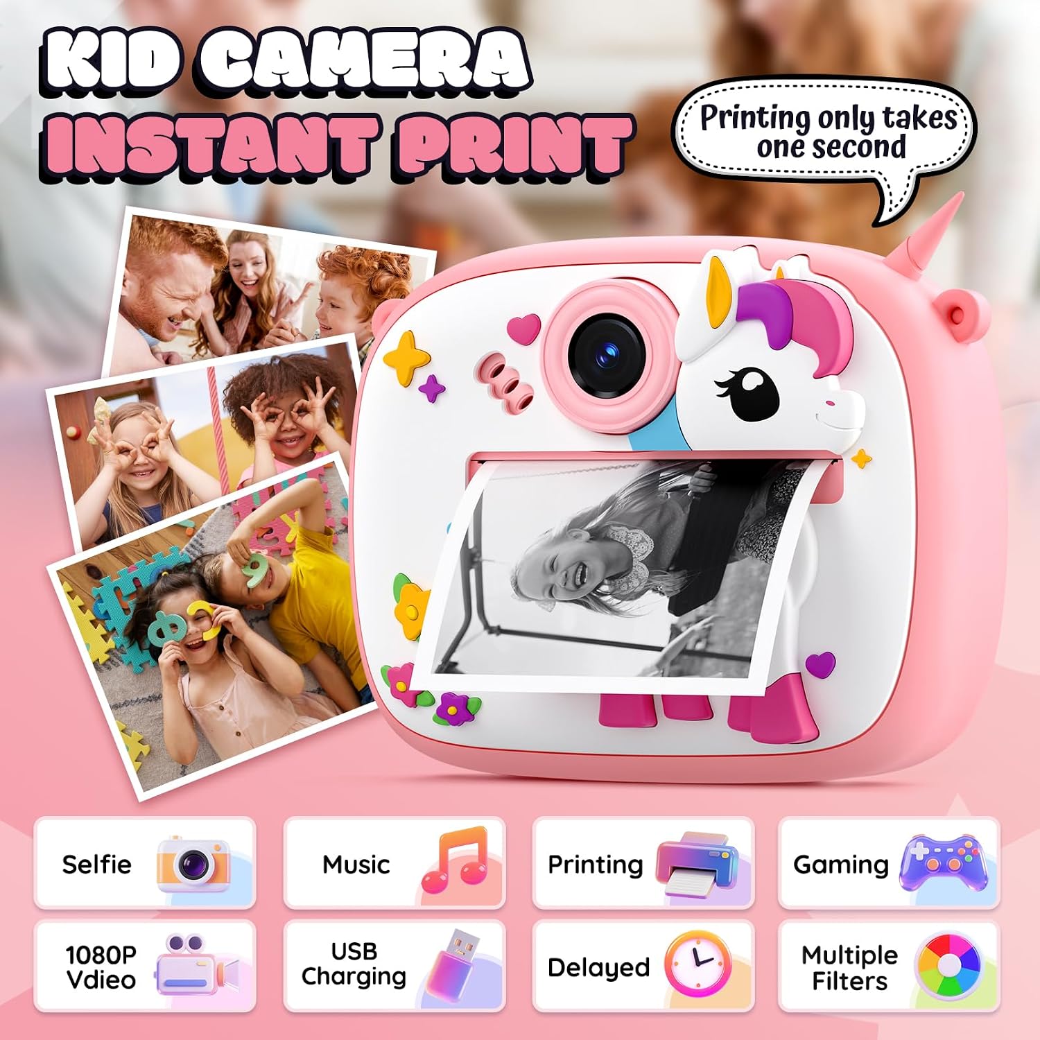 Detalle 2 de Fotocamera istantanea per bambini YOZISS 1080P HD con stampa immediata e rotoli di carta