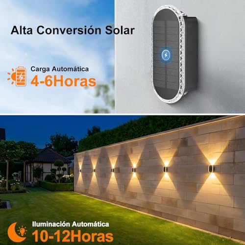Detalle de ELLASAY Lámparas Solares de Exterior 8 Pack: Aplique Solar de Pared (Arriba y Abajo) IP65, 3 Colores Brillantes