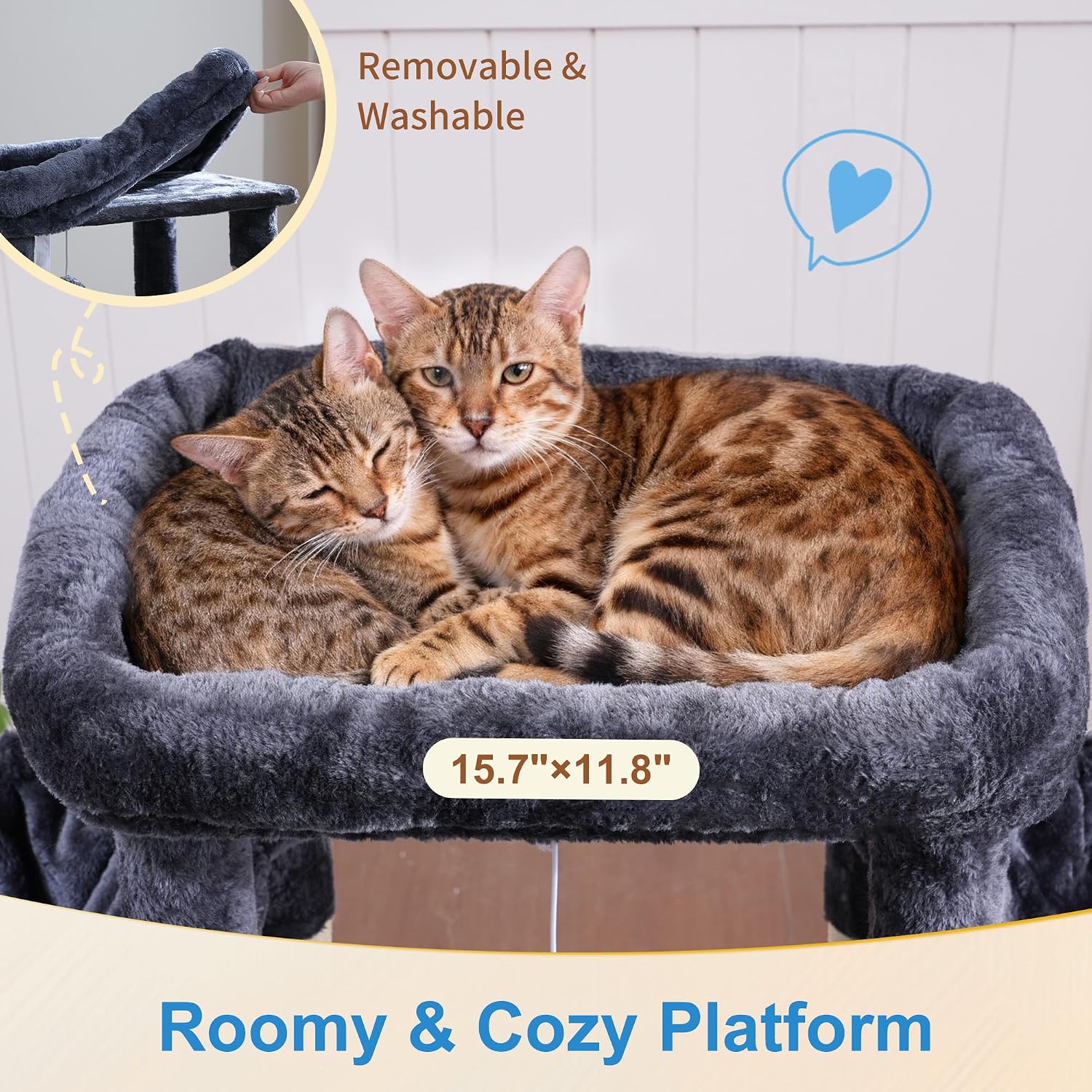 Detalle de Hey-brother MPJ060G Cat Tree Tower with Large Perch, Condo and Two Hammocks