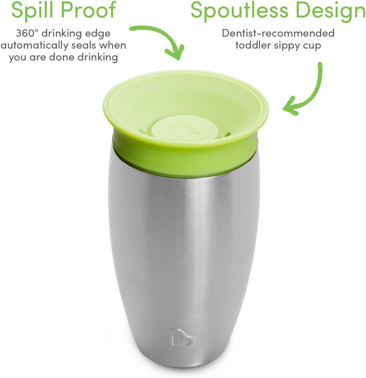 Detalle de Munchkin Miracle 360 Cups: Stainless Steel Toddler Cup, 296ml (10oz), Green