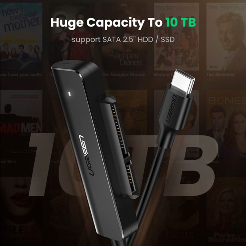 Detalle de Adaptador Ugreen CM321 USB-C a SATA 2.5″ 6Gbps UASP/TRIM Plug&Play – Negro