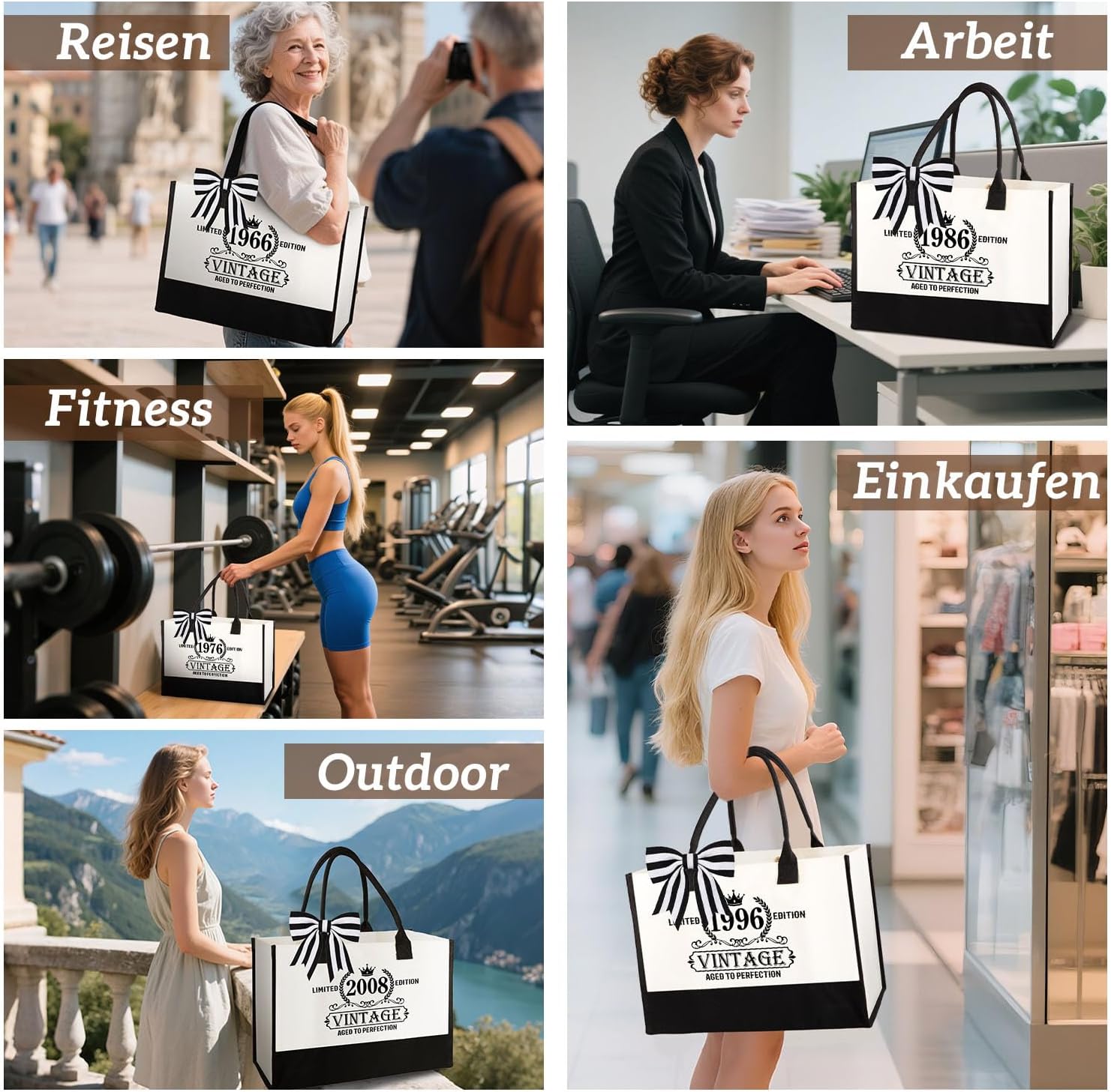 Thumbnail 4 de Giftota 60. Geburtstag Geschenk für Frauen: Vintage 1966 Canvas-Einkaufstasche-Set mit Kosmetiktasche & Grußkarte