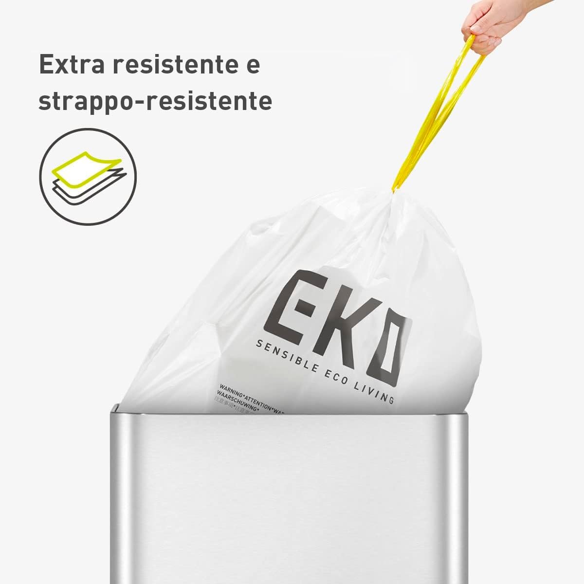 Detalle de EKO Sacchetti Pattumiera Code G 60 Pezzi (50-90 L) – Ultra Resistenti, Anti-Perdita, con Maniglie a Chiusura Automatica
