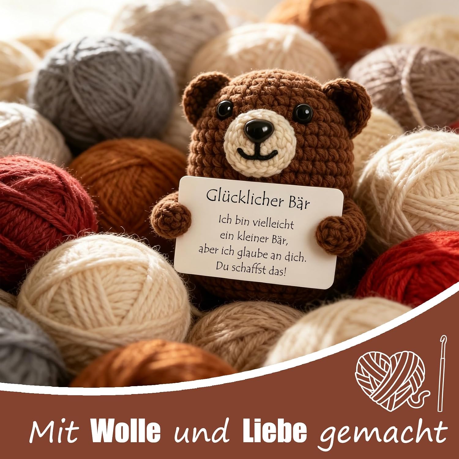 Thumbnail 4 de Tixlux Pocket Hug Glücklicher Bär – Handgefertigte Strickfigur mit Münz-Glücksbringer