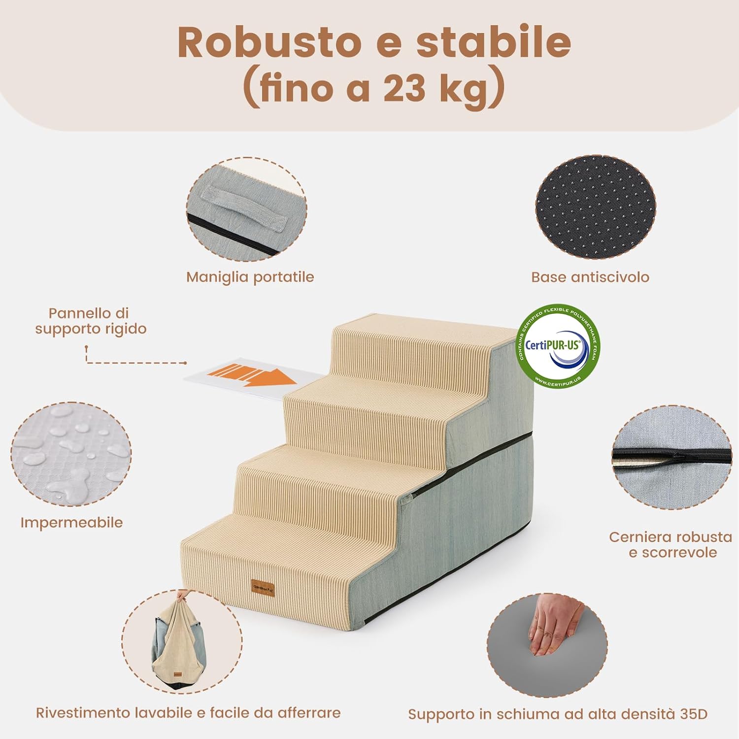 Detalle de Gardner Pet Scala per Cani Piccola: scala in schiuma ad alta densità, rivestimento impermeabile e antiscivolo