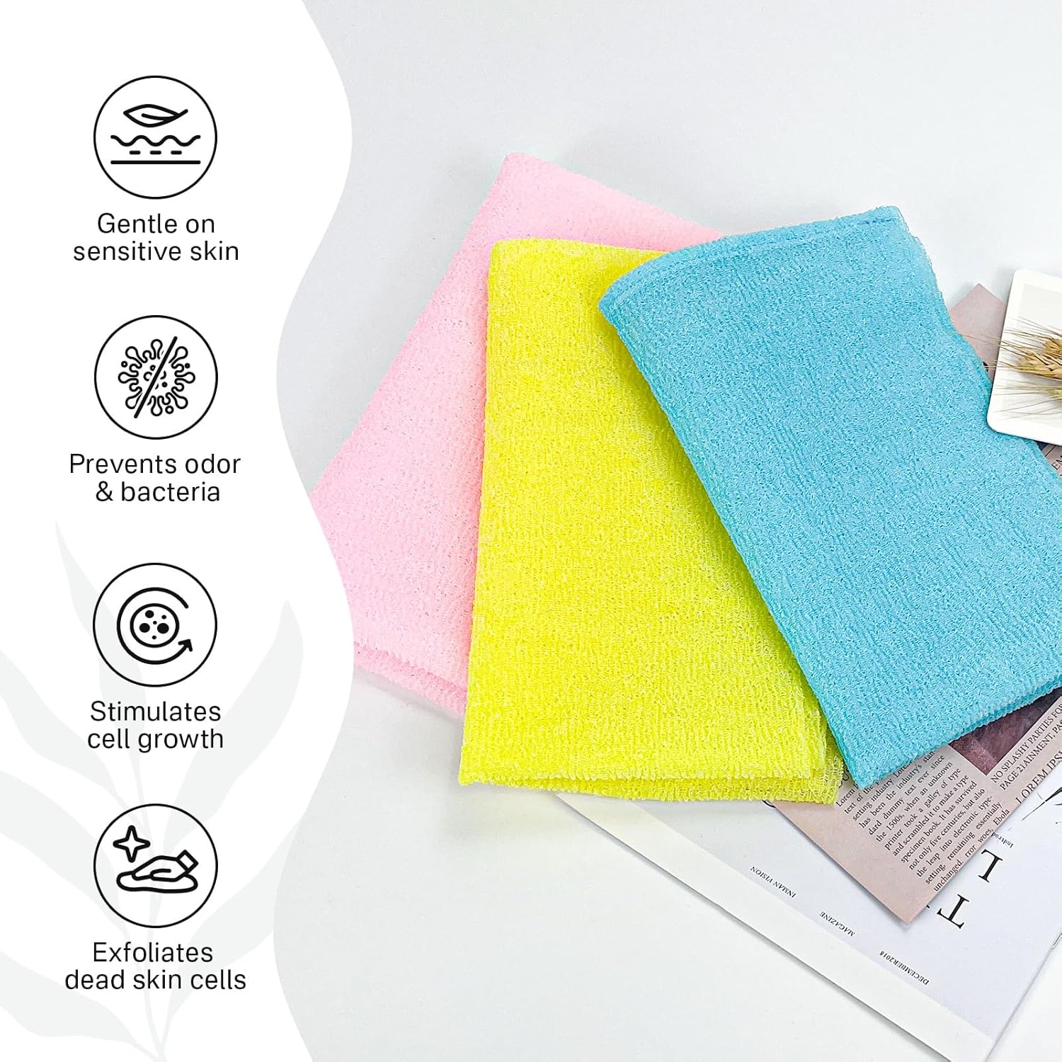 Detalle 2 de Yiclick Exfoliating Washcloth Towel (3-Pack) — Japanese/Korean-Style Back Scrubber for Shower, Bath & Travel