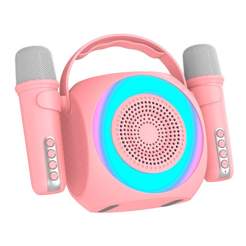 Detalle de Cool Mini Karaoke Party: Altavoz Bluetooth Portátil 6W con 2 micrófonos (Rosa)