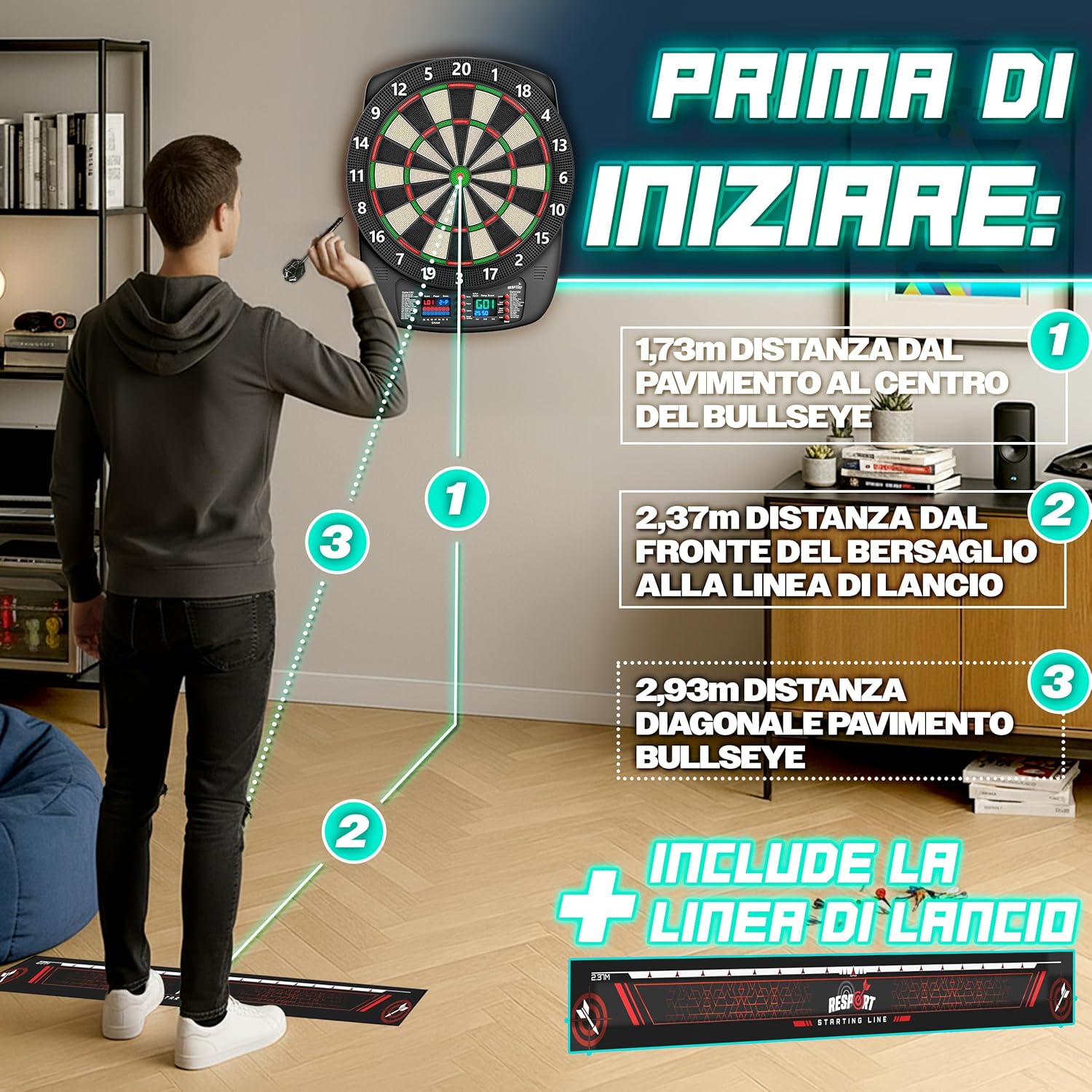 Thumbnail 5 de RE:SPORT Bersaglio elettronico per freccette – set professionale 1–8 giocatori