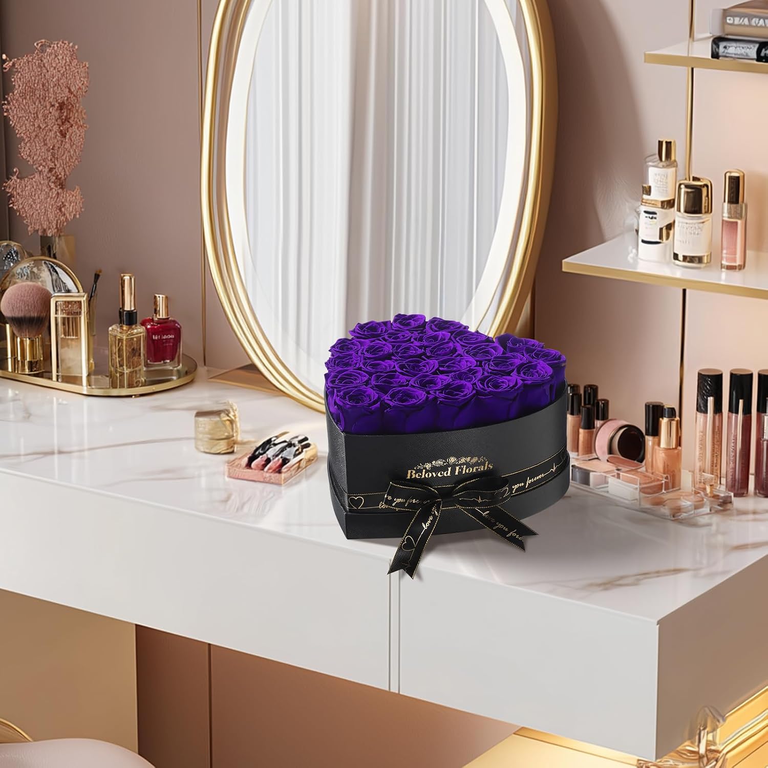 Detalle de Auoasl 16 Preserved Flowers Rose Gift Box (Purple) for Women – Eternal Roses for Birthday, Valentine’s Day, Mother’s Day, Christmas