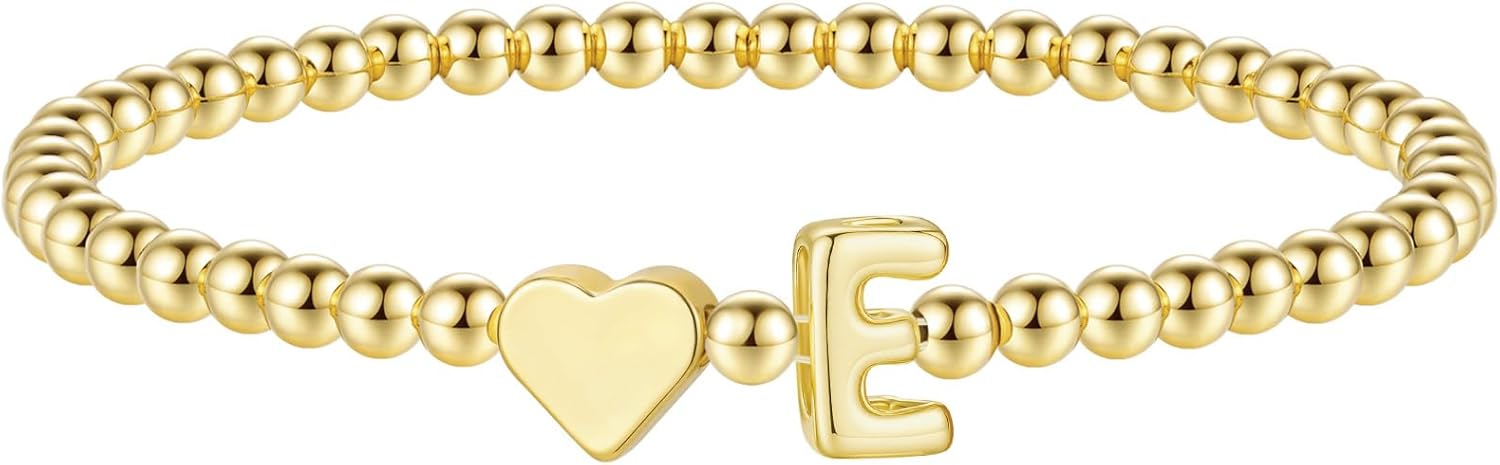 Detalle de TINGN Armband Damen Gold – 14K Goldvergoldung, Initialen mit Herz, elastisches Buchstabenarmband