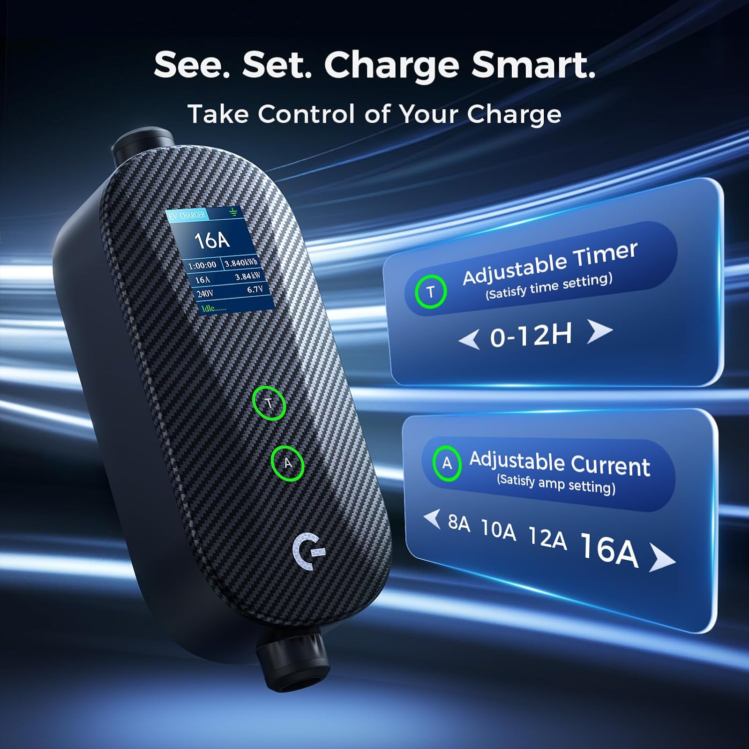 Thumbnail 1 de Carbon Fiber Level 1&2 Portable EV Charger with J1772 Connector