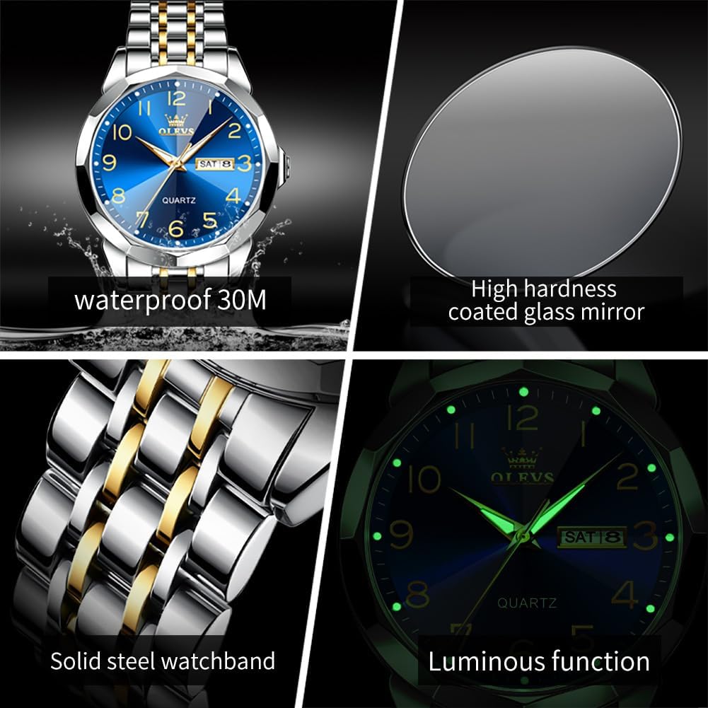 Detalle de Montre homme OLEVS Quartz Index Diamants en acier inoxydable, étanche 30 m, lumineuse et date