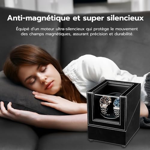 Detalle 2 de Mcbazel Double Remontoir de Montre – Boîte à Montre à Double Position en Cuir PU, USB et LED bleue, 5 Modes