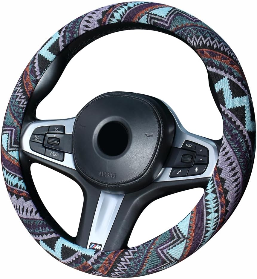 Detalle de Istn 2018 Ethnic Style Coarse Flax Cloth Steering Wheel Cover, 15" (Medium) – Anti-Slip and Sweat Absorption
