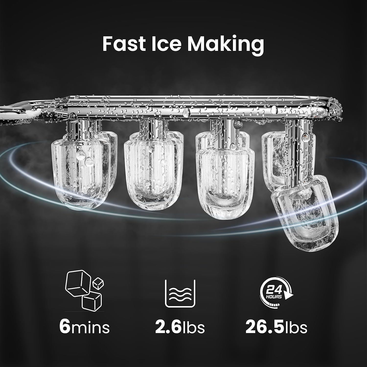 Detalle de Electactic 58012RIMO-BLACK Countertop Ice Maker with Self-Cleaning and Two Ice Sizes
