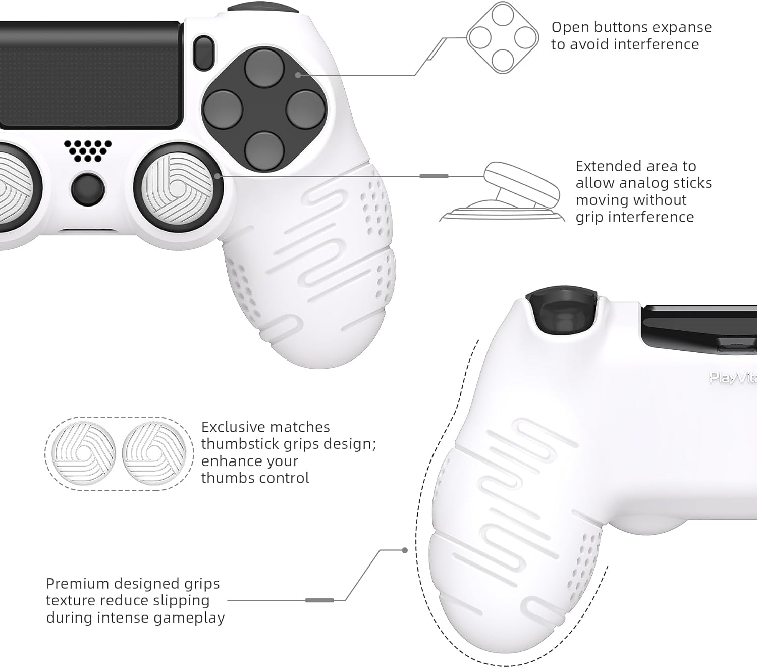 Thumbnail 2 de PlayVital Silicone Cover Skin for PS4 / PS4 Slim / PS4 Pro Controller (Line & Dot White)
