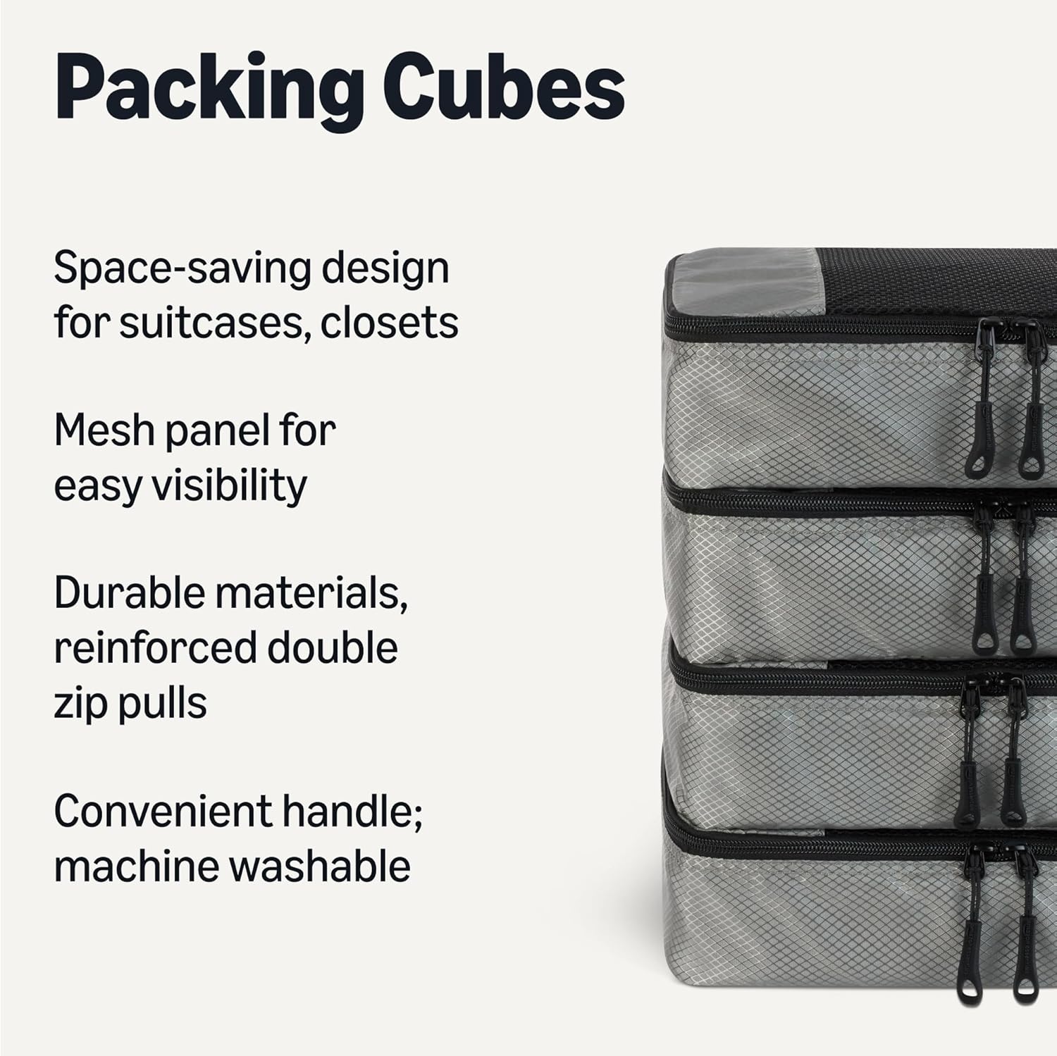 Detalle 2 de Amazon Essentials 4-Piece Packing Cubes Set: Durable, Lightweight Organisers for Travel and Home