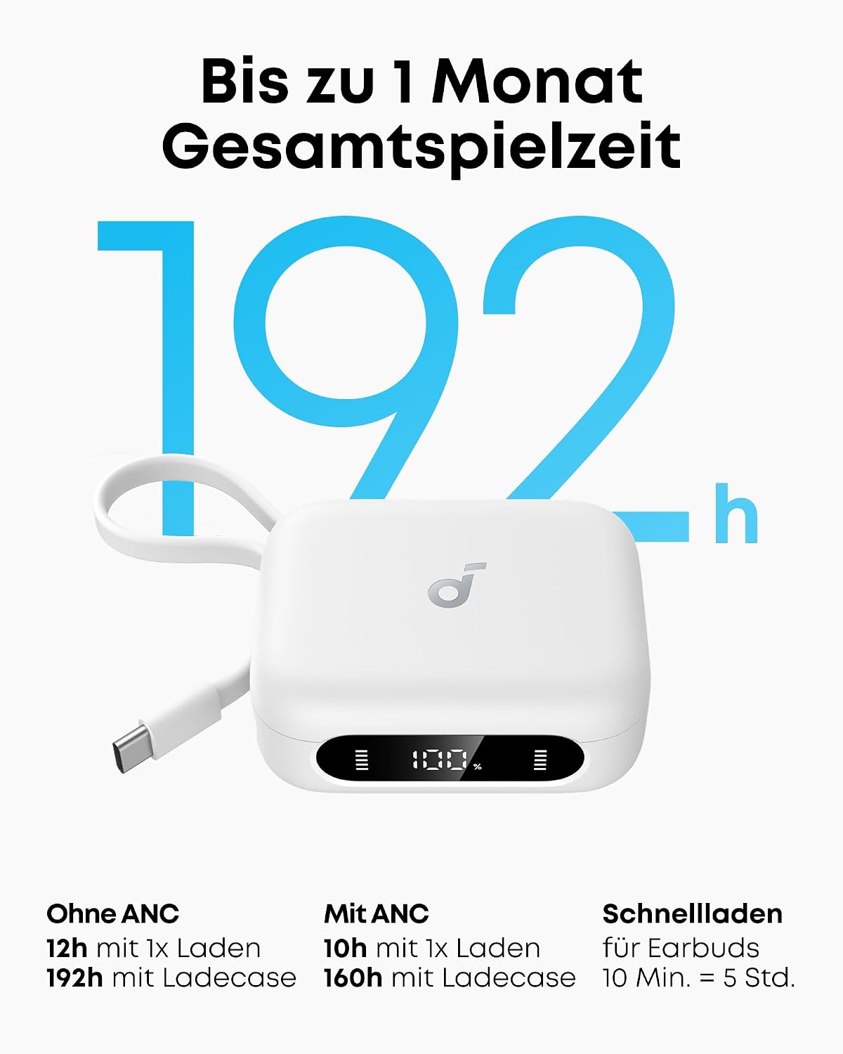 Detalle de soundcore P41i by Anker In-Ear-Kopfhörer mit adaptiver Geräuschunterdrückung und Powerbank-Case (192h)