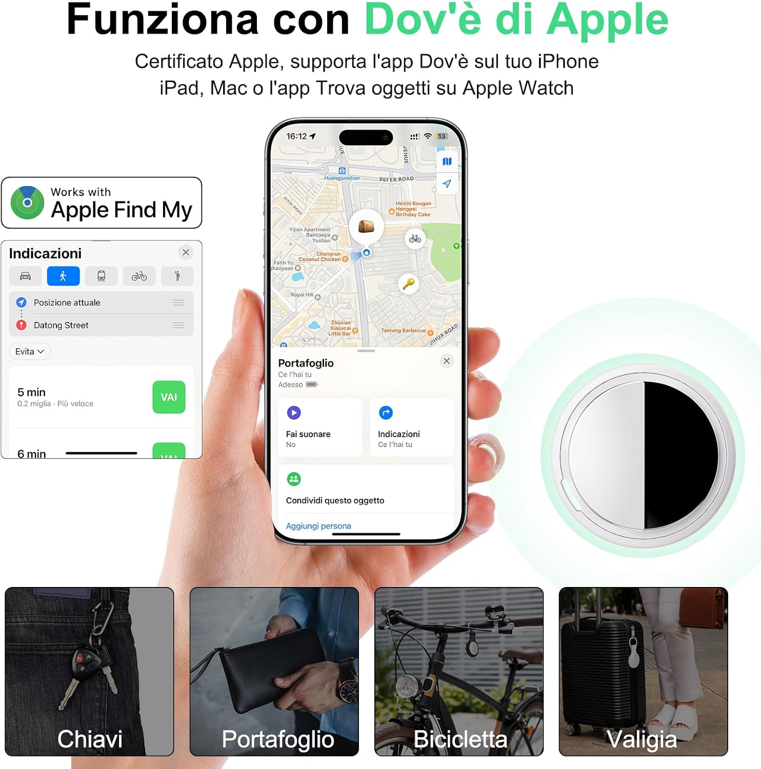 Thumbnail 1 de Bnlei Smart Air Tracker Tag per Apple Dov’è (Find My) – compatibile solo iOS, batteria CR2032 inclusa, bianco