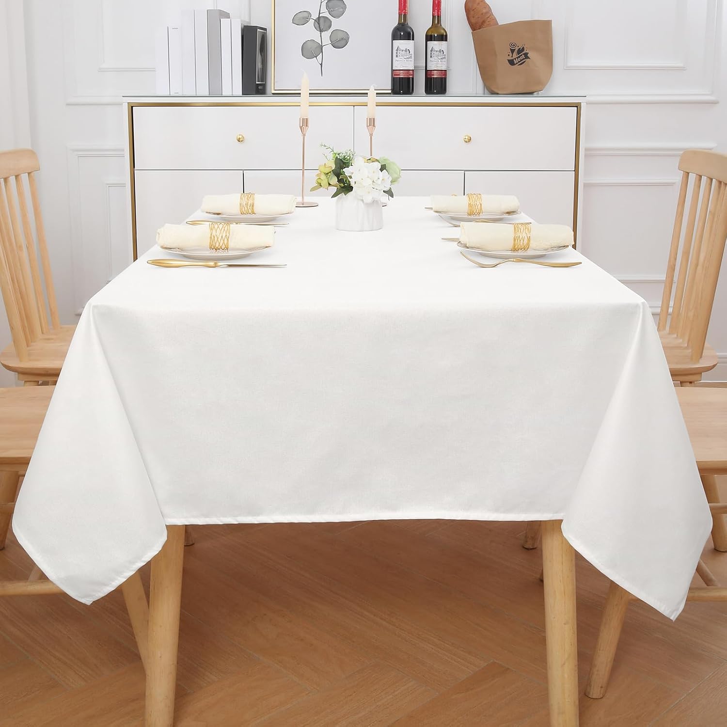 Thumbnail 6 de Homaxy Leinenoptik Tischdecke mit Lotuseffekt, abwaschbar und wasserabweisend – eckig 140 x 180 cm (weiß)