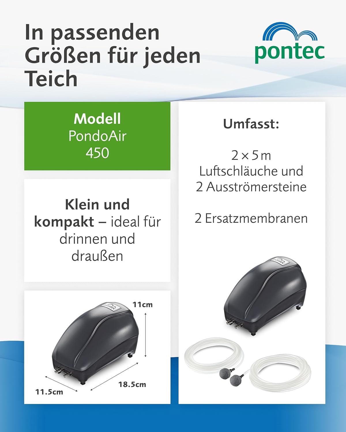 Detalle de Pontec PondoAir Set 450 – Komplettset zur Teichbelüftung, Sauerstoffversorgung, Blau