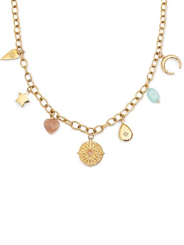 Detalle de SINGULARU Collar Multicharms Soleil: acero inoxidable bañado en oro 18k con charms colgantes