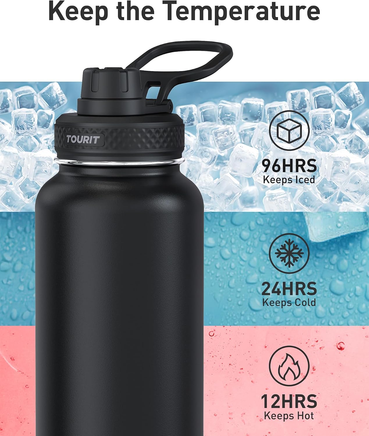 Detalle 2 de TOURIT 32 oz Insulated Water Bottle with Handle — Midnight Blue