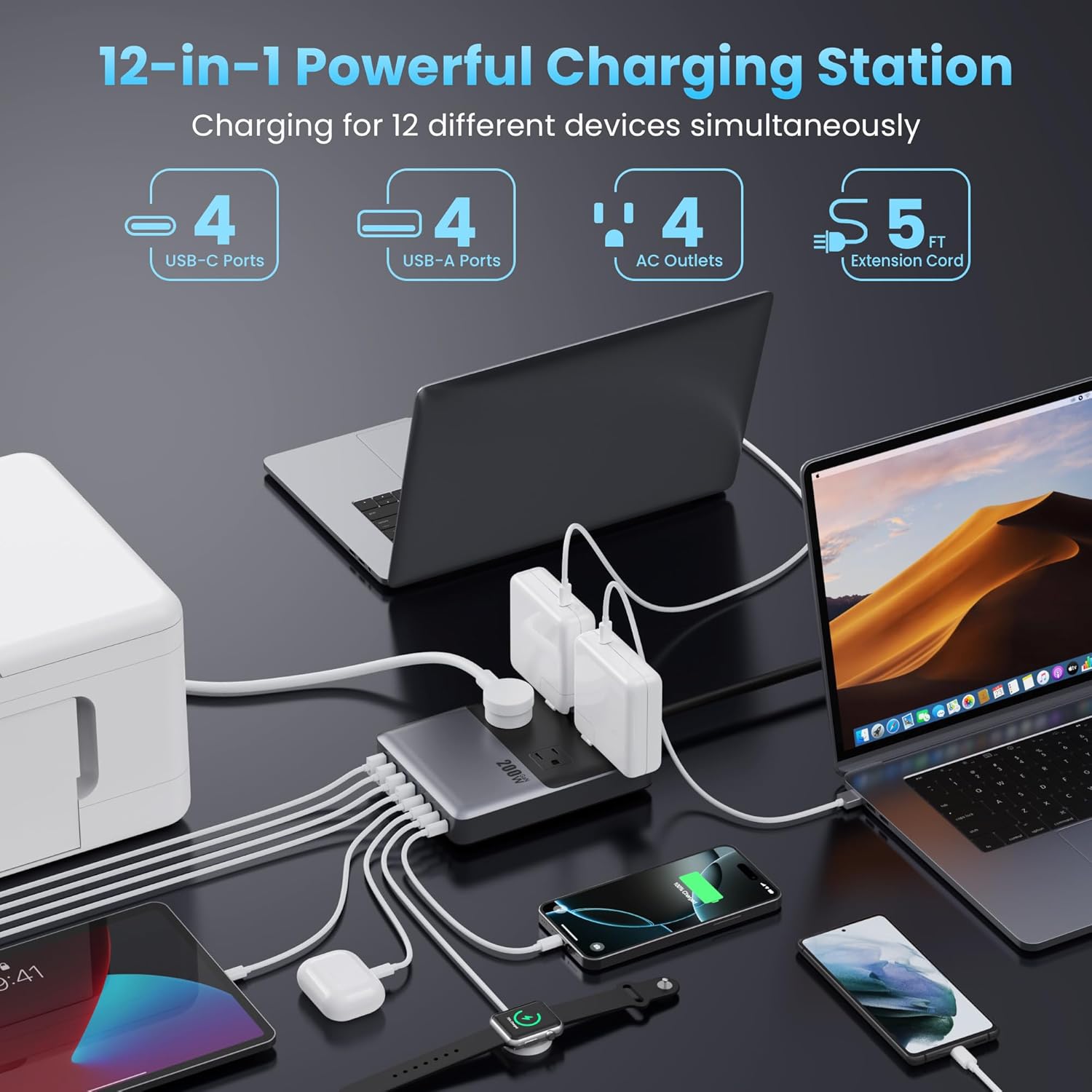 Detalle 2 de 12-in-1 Charging Station 200W GaN Power Strip ๐