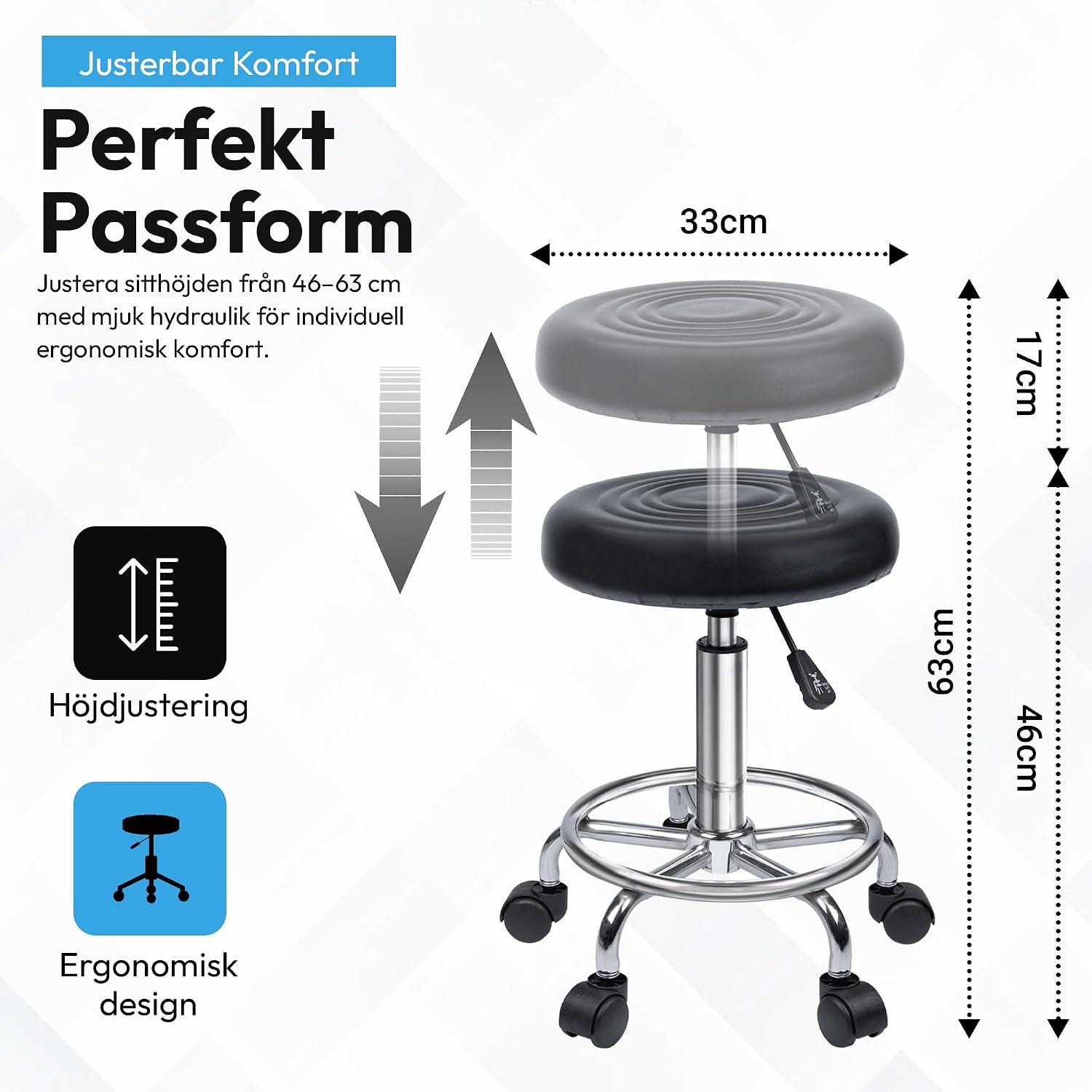 Detalle 2 de GOODS+GADGETS arbetspall på hjul, höj- och sänkbar med konstlädersits