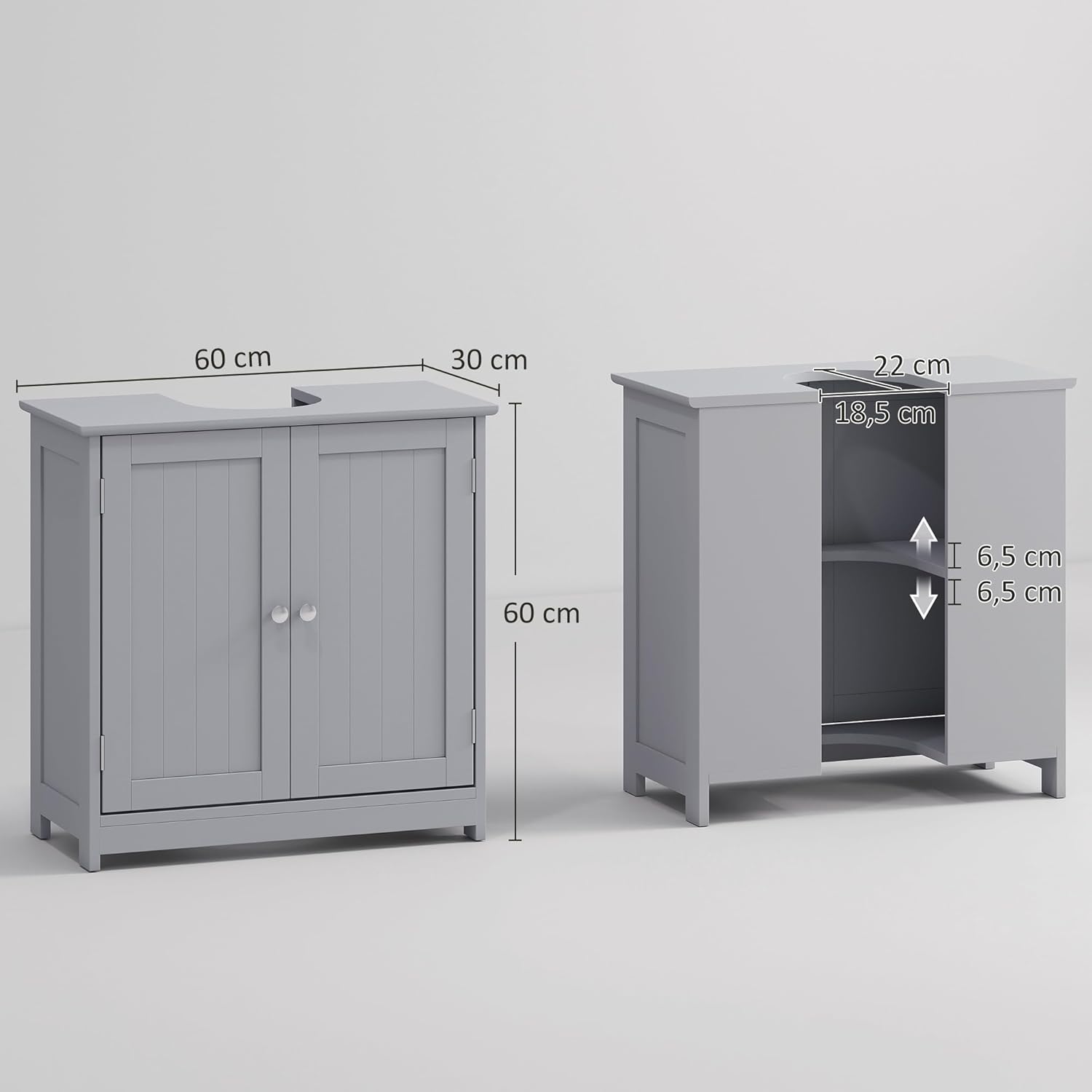 Detalle de Kleankin meuble salle de bain sous lavabo gris avec double porte et étagère
