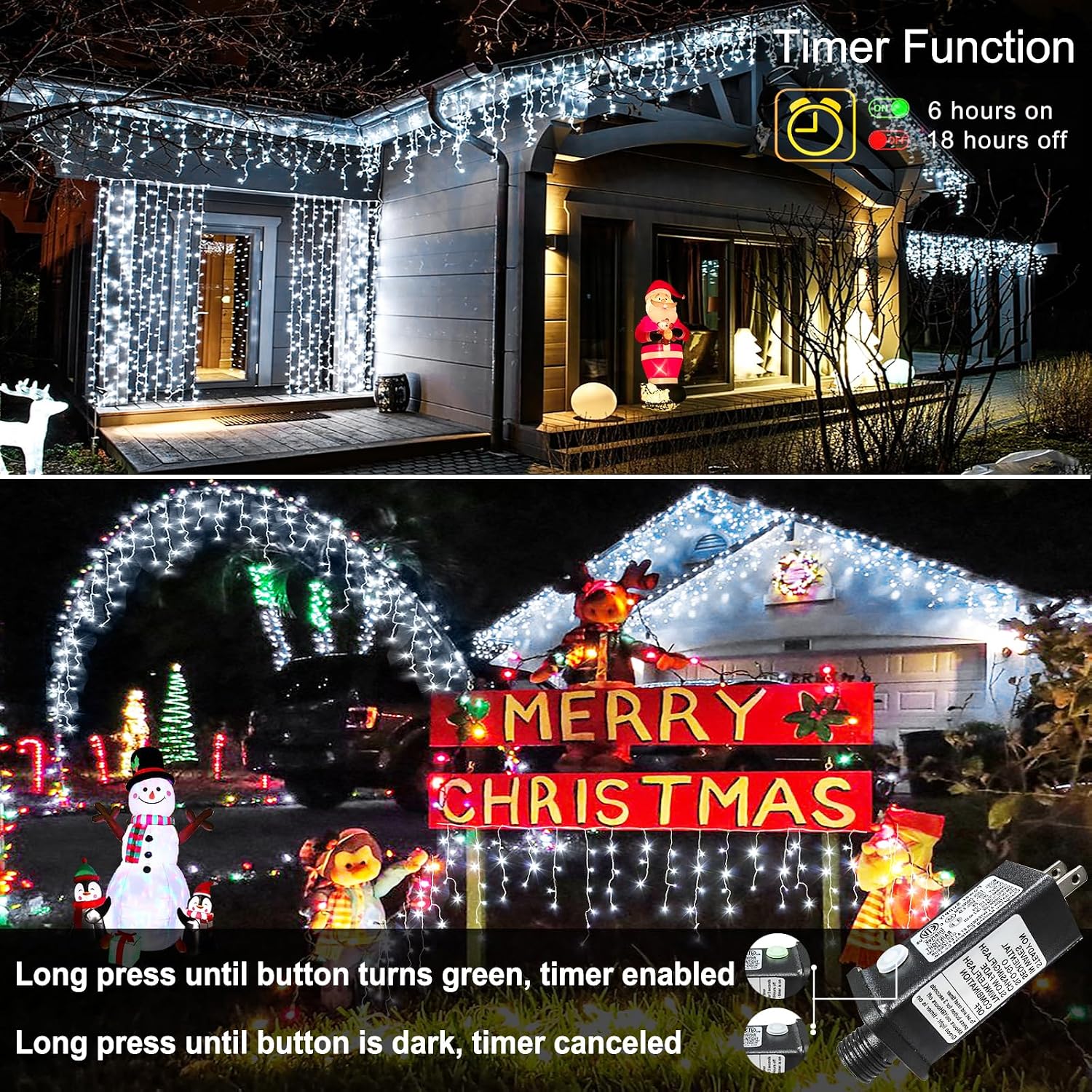 Detalle 2 de Nielfoi BG-CL3M3-306L01 LED Icicle Lights, 33 ft, 400 Cool White LEDs
