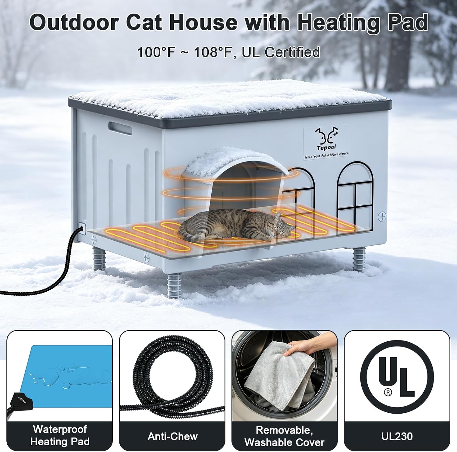 Detalle de Lxheir PL3560C Heated Outdoor Cat House, Insulated with Dual Exits